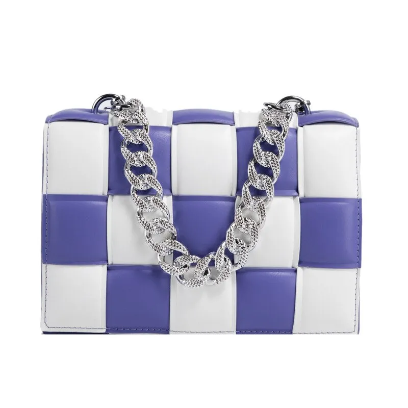 Christmas Gift Small White And Black Woven Square Tote Fashion High-quality PU Leather Women's Designer Handbag Luxury Shoulder Crossbody Bag