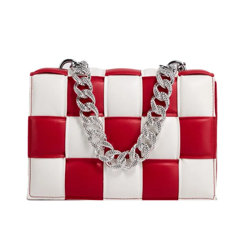 Christmas Gift Small White And Black Woven Square Tote Fashion High-quality PU Leather Women's Designer Handbag Luxury Shoulder Crossbody Bag
