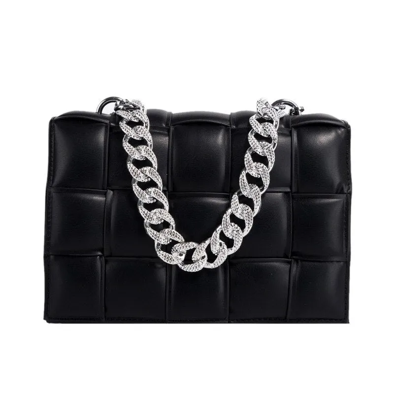 Christmas Gift Small White And Black Woven Square Tote Fashion High-quality PU Leather Women's Designer Handbag Luxury Shoulder Crossbody Bag