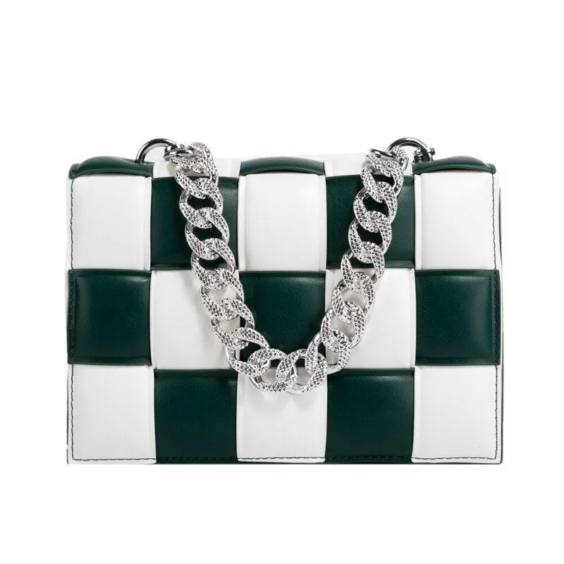 Christmas Gift Small White And Black Woven Square Tote Fashion High-quality PU Leather Women's Designer Handbag Luxury Shoulder Crossbody Bag