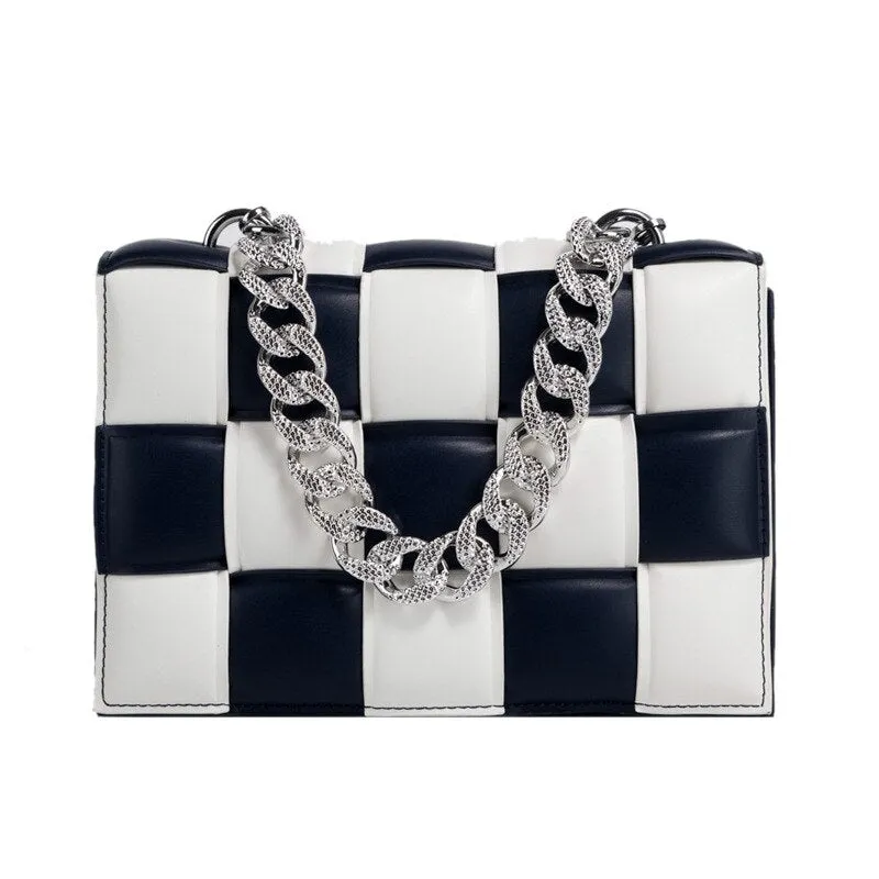 Christmas Gift Small White And Black Woven Square Tote Fashion High-quality PU Leather Women's Designer Handbag Luxury Shoulder Crossbody Bag