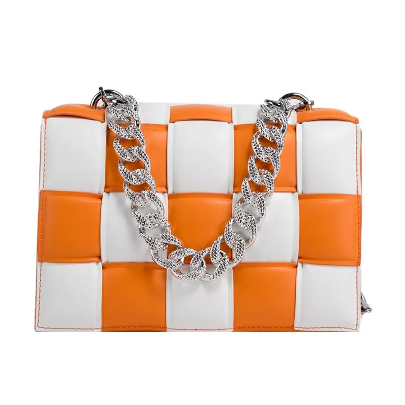 Christmas Gift Small White And Black Woven Square Tote Fashion High-quality PU Leather Women's Designer Handbag Luxury Shoulder Crossbody Bag