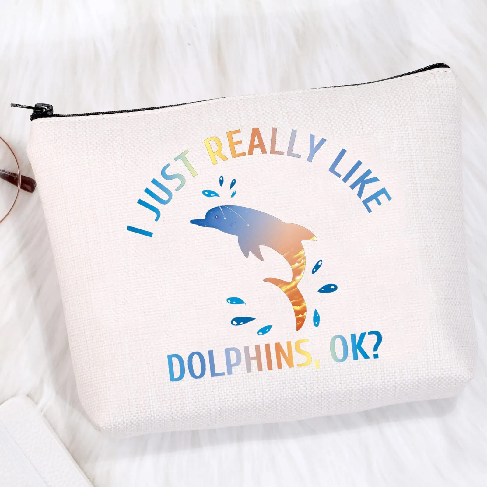 CMNIM Dolphins Gift Makeup Bag Funny Dolphin Cosmetics Bag I Just Really Like Dolphins Ok Gifts for Dolphin Lovers Zipper Pouch Travel Toiletry Bag (Dolphins Gift Makeup Bag)