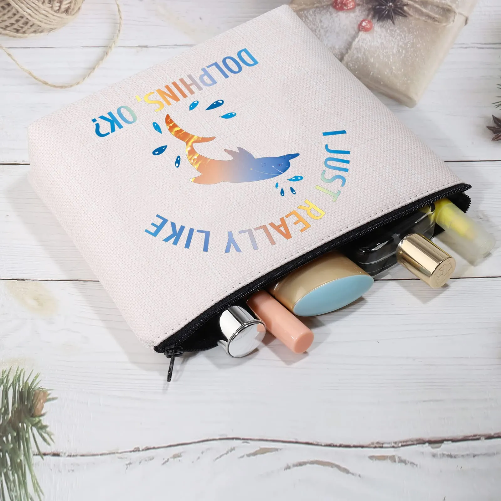 CMNIM Dolphins Gift Makeup Bag Funny Dolphin Cosmetics Bag I Just Really Like Dolphins Ok Gifts for Dolphin Lovers Zipper Pouch Travel Toiletry Bag (Dolphins Gift Makeup Bag)