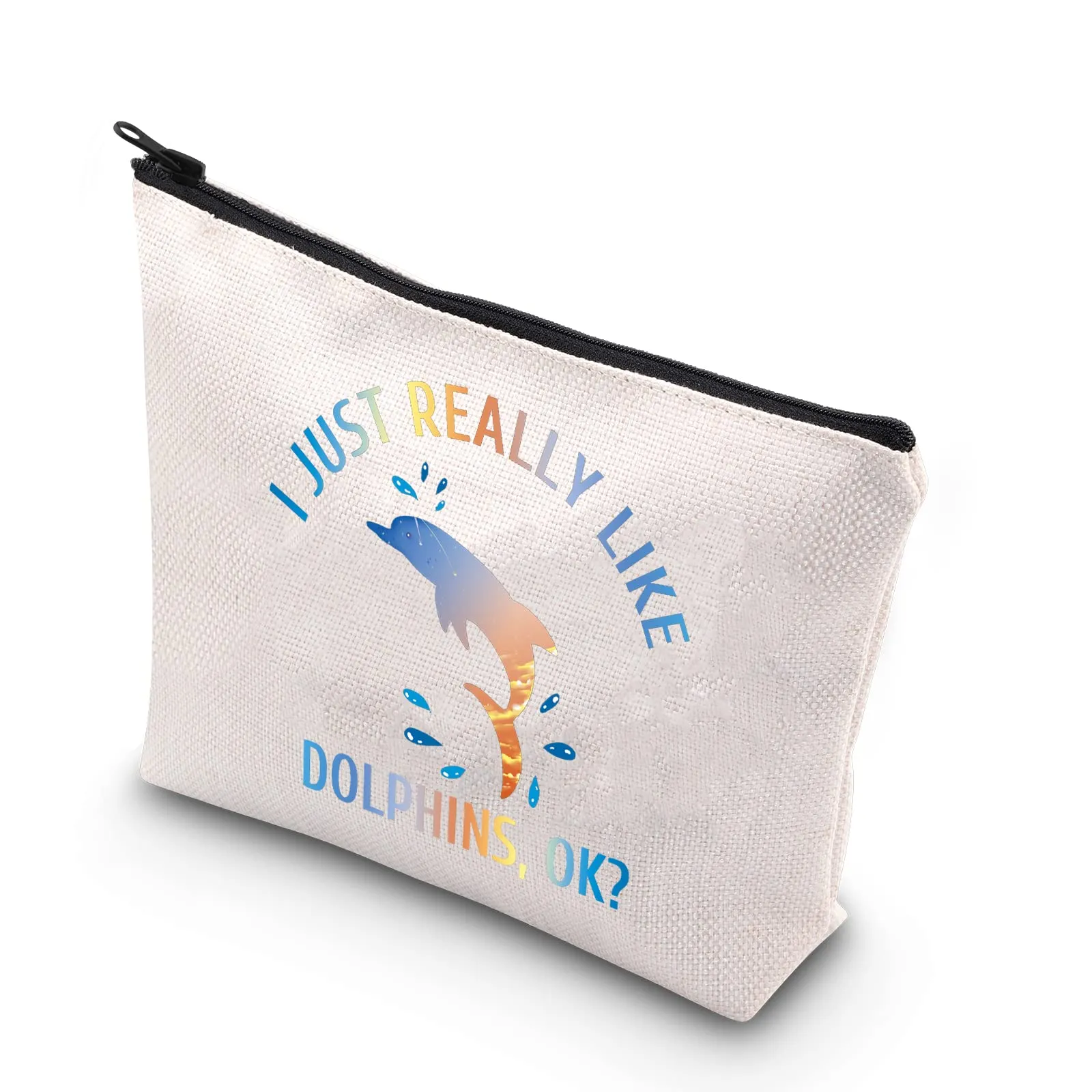 CMNIM Dolphins Gift Makeup Bag Funny Dolphin Cosmetics Bag I Just Really Like Dolphins Ok Gifts for Dolphin Lovers Zipper Pouch Travel Toiletry Bag (Dolphins Gift Makeup Bag)