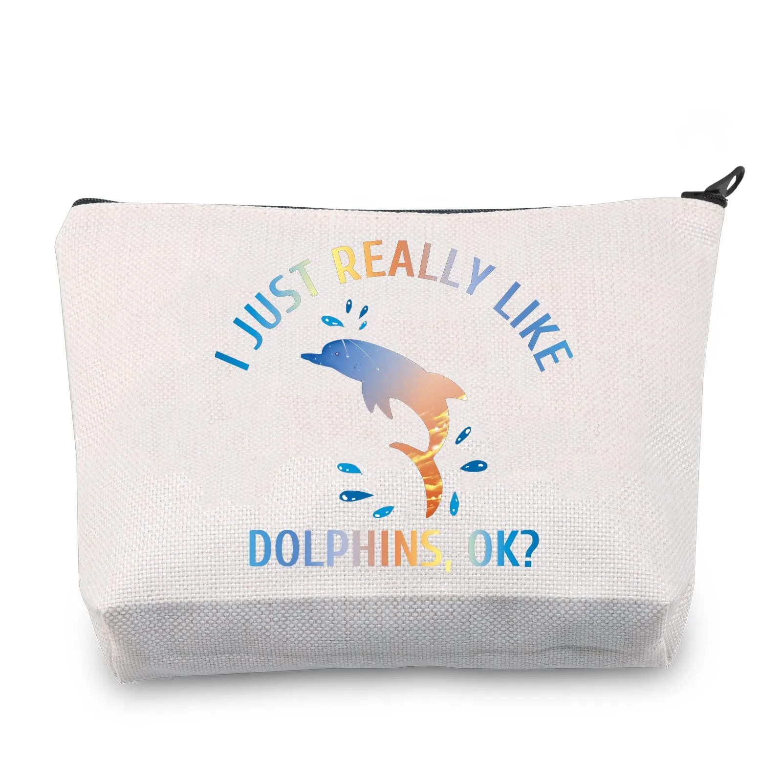 CMNIM Dolphins Gift Makeup Bag Funny Dolphin Cosmetics Bag I Just Really Like Dolphins Ok Gifts for Dolphin Lovers Zipper Pouch Travel Toiletry Bag (Dolphins Gift Makeup Bag)