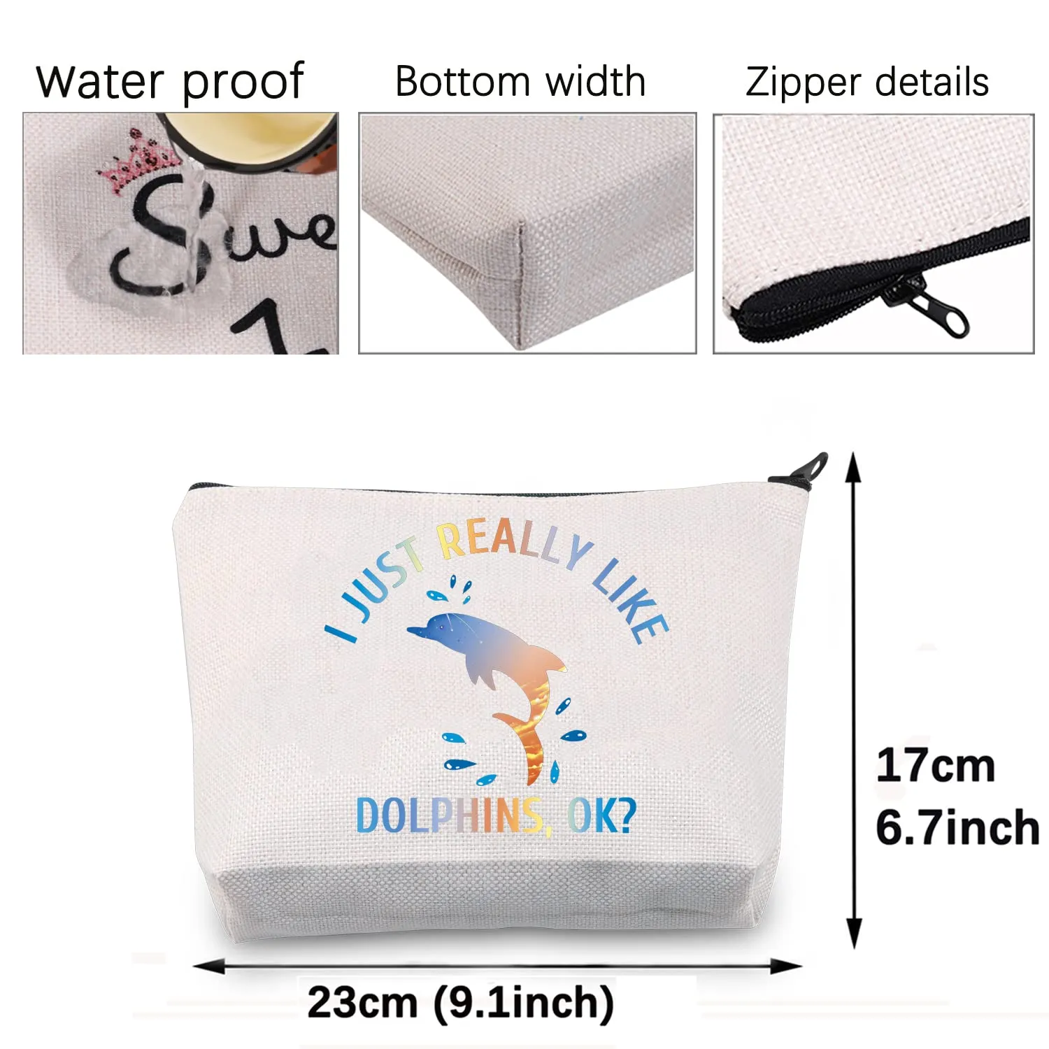 CMNIM Dolphins Gift Makeup Bag Funny Dolphin Cosmetics Bag I Just Really Like Dolphins Ok Gifts for Dolphin Lovers Zipper Pouch Travel Toiletry Bag (Dolphins Gift Makeup Bag)