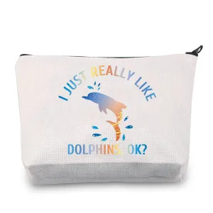 CMNIM Dolphins Gift Makeup Bag Funny Dolphin Cosmetics Bag I Just Really Like Dolphins Ok Gifts for Dolphin Lovers Zipper Pouch Travel Toiletry Bag (Dolphins Gift Makeup Bag)