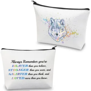 CMNIM Wolf Gifts Makeup Cosmetic Bag Gifts for Wolf Lovers Inspirational Wolf Zipper Pouch Travel Bag Toiletry Cases Organizer (Wolf Gifts Makeup Bag white)