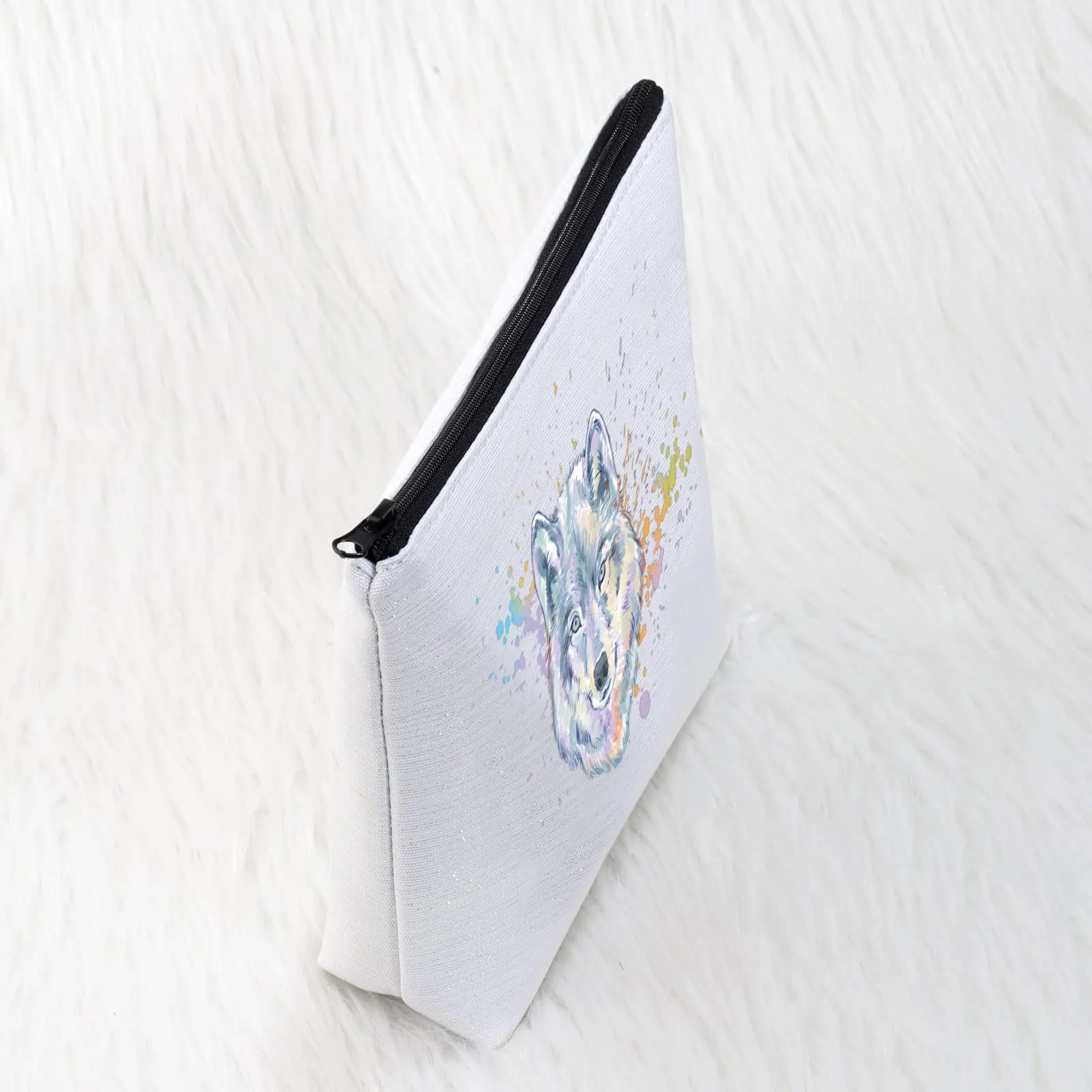 CMNIM Wolf Gifts Makeup Cosmetic Bag Gifts for Wolf Lovers Inspirational Wolf Zipper Pouch Travel Bag Toiletry Cases Organizer (Wolf Gifts Makeup Bag white)