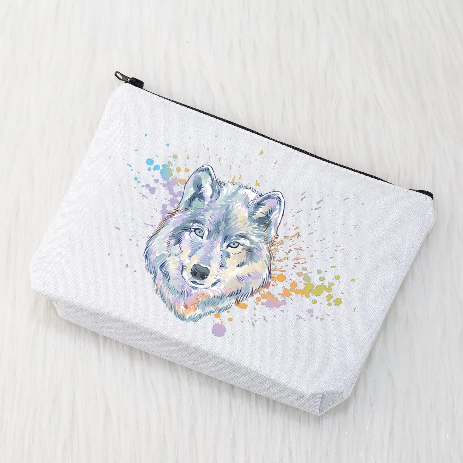 CMNIM Wolf Gifts Makeup Cosmetic Bag Gifts for Wolf Lovers Inspirational Wolf Zipper Pouch Travel Bag Toiletry Cases Organizer (Wolf Gifts Makeup Bag white)