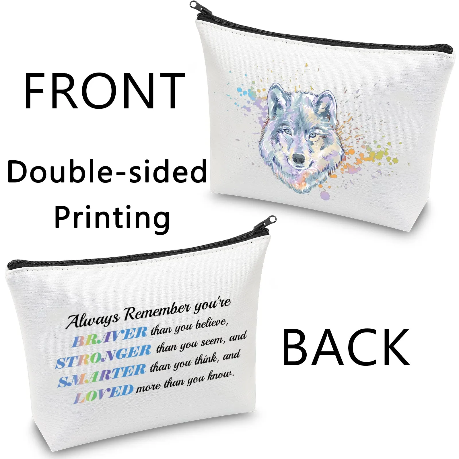 CMNIM Wolf Gifts Makeup Cosmetic Bag Gifts for Wolf Lovers Inspirational Wolf Zipper Pouch Travel Bag Toiletry Cases Organizer (Wolf Gifts Makeup Bag white)