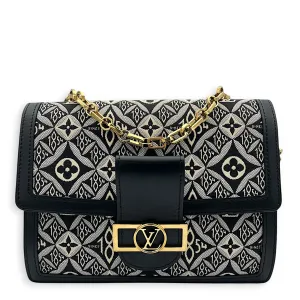 Dauphine Crossbody Bag MM Blue in Jacquard, Gold hardware