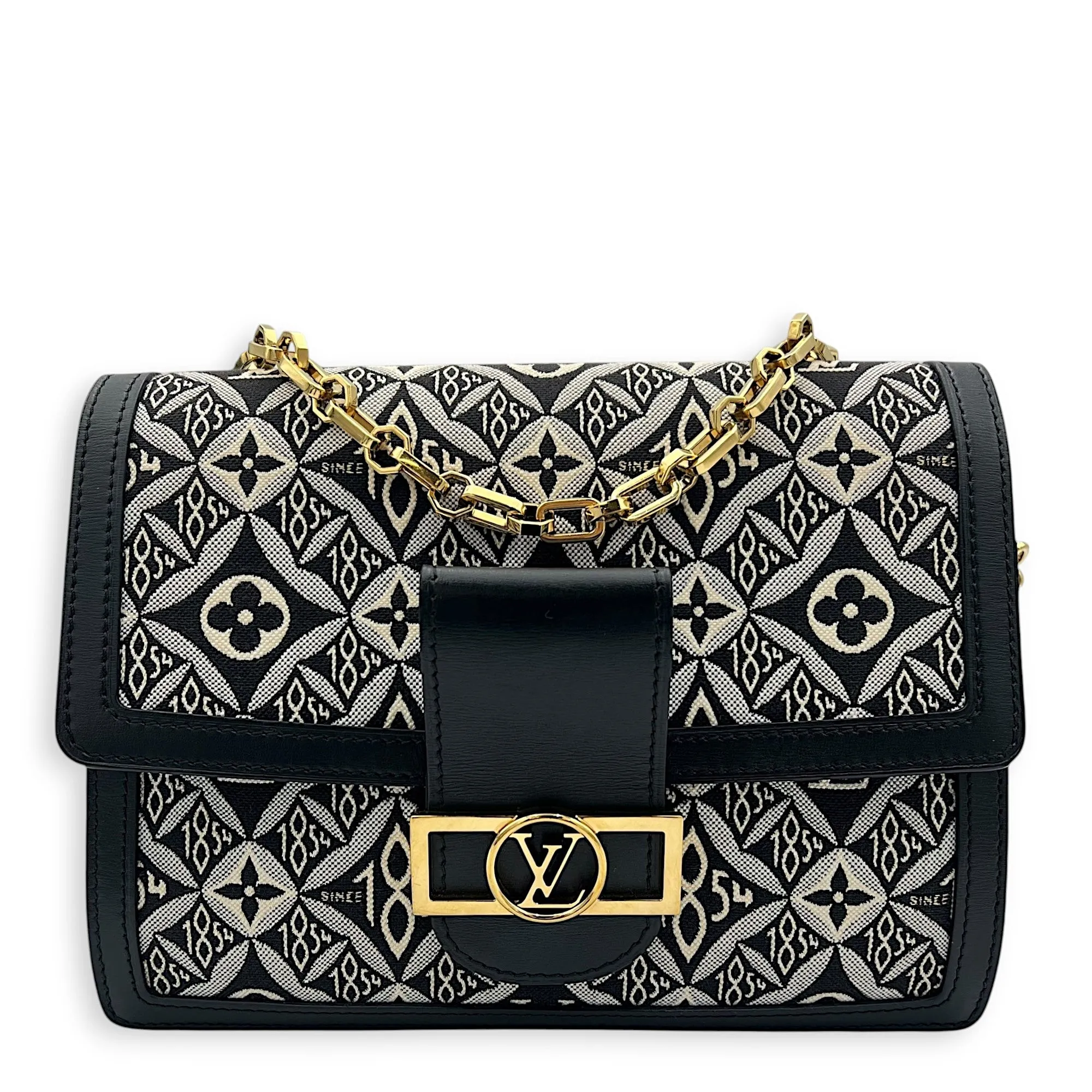 Dauphine Crossbody Bag MM Blue in Jacquard, Gold hardware