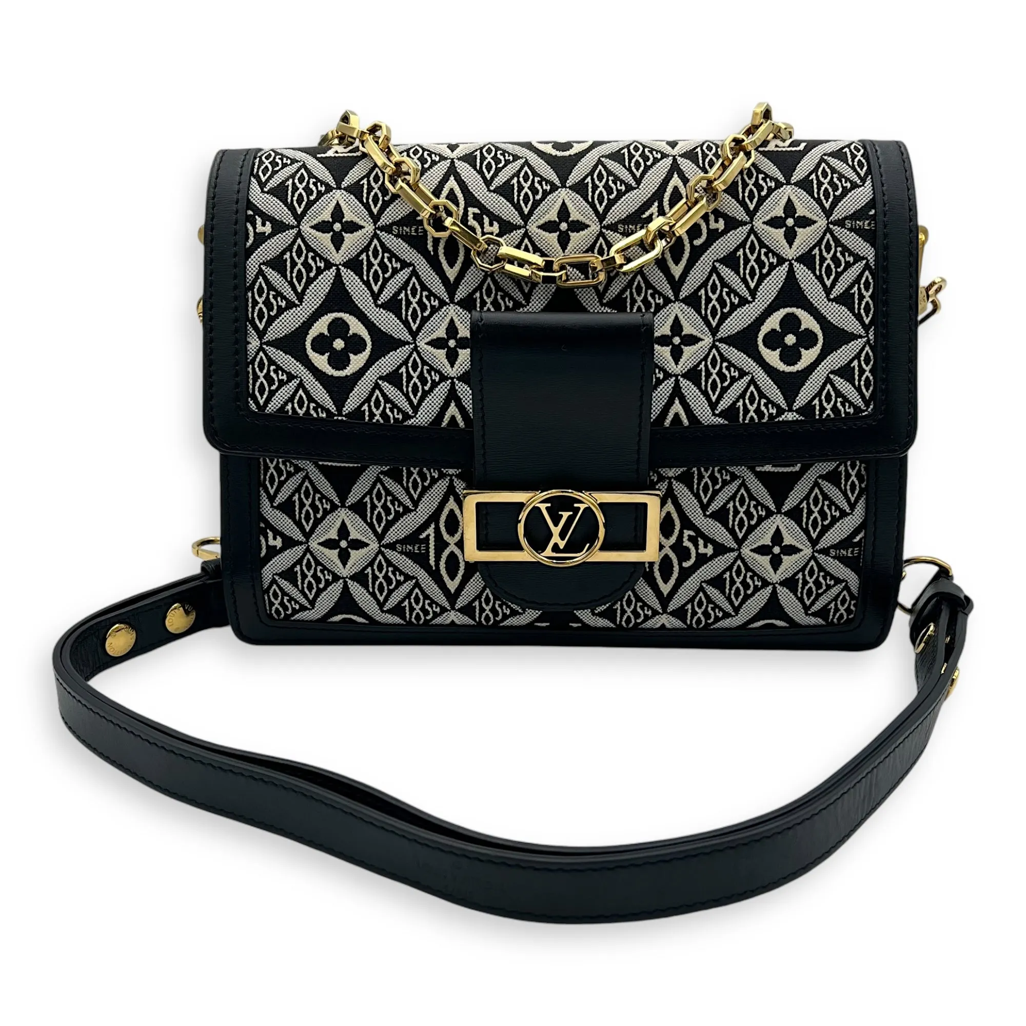 Dauphine Crossbody Bag MM Blue in Jacquard, Gold hardware