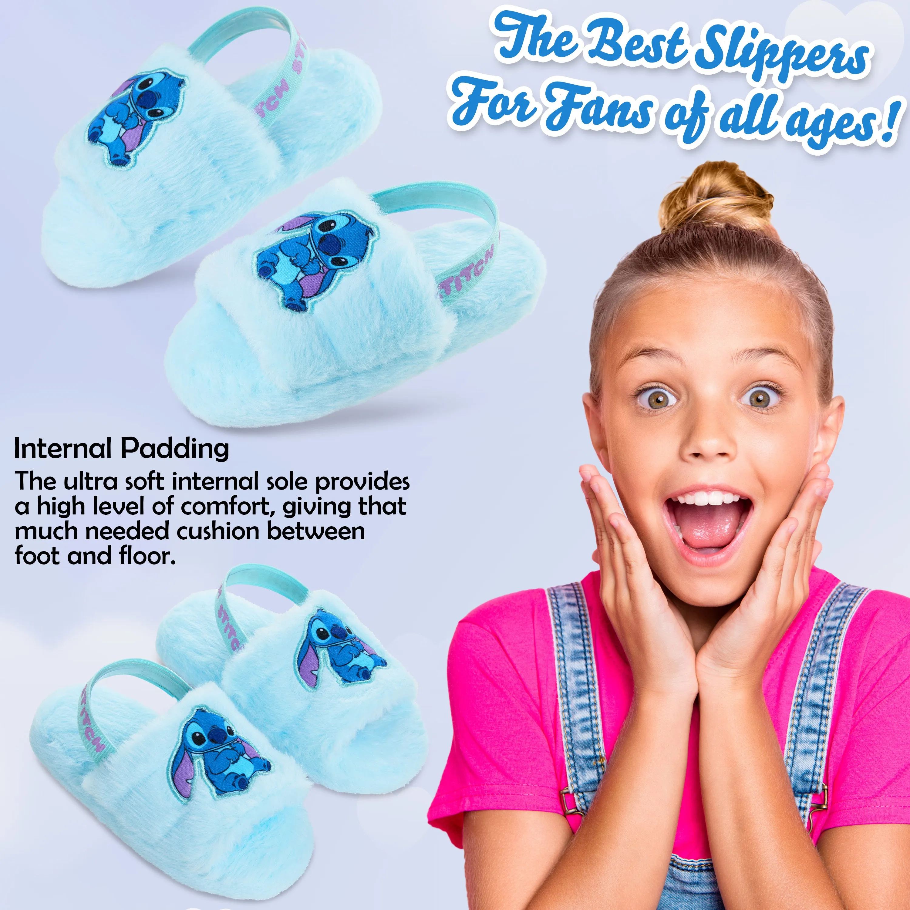 Disney Stitch Girls Fluffy Slippers, Comfy Mule House Shoes - Stitch Gifts for Girls