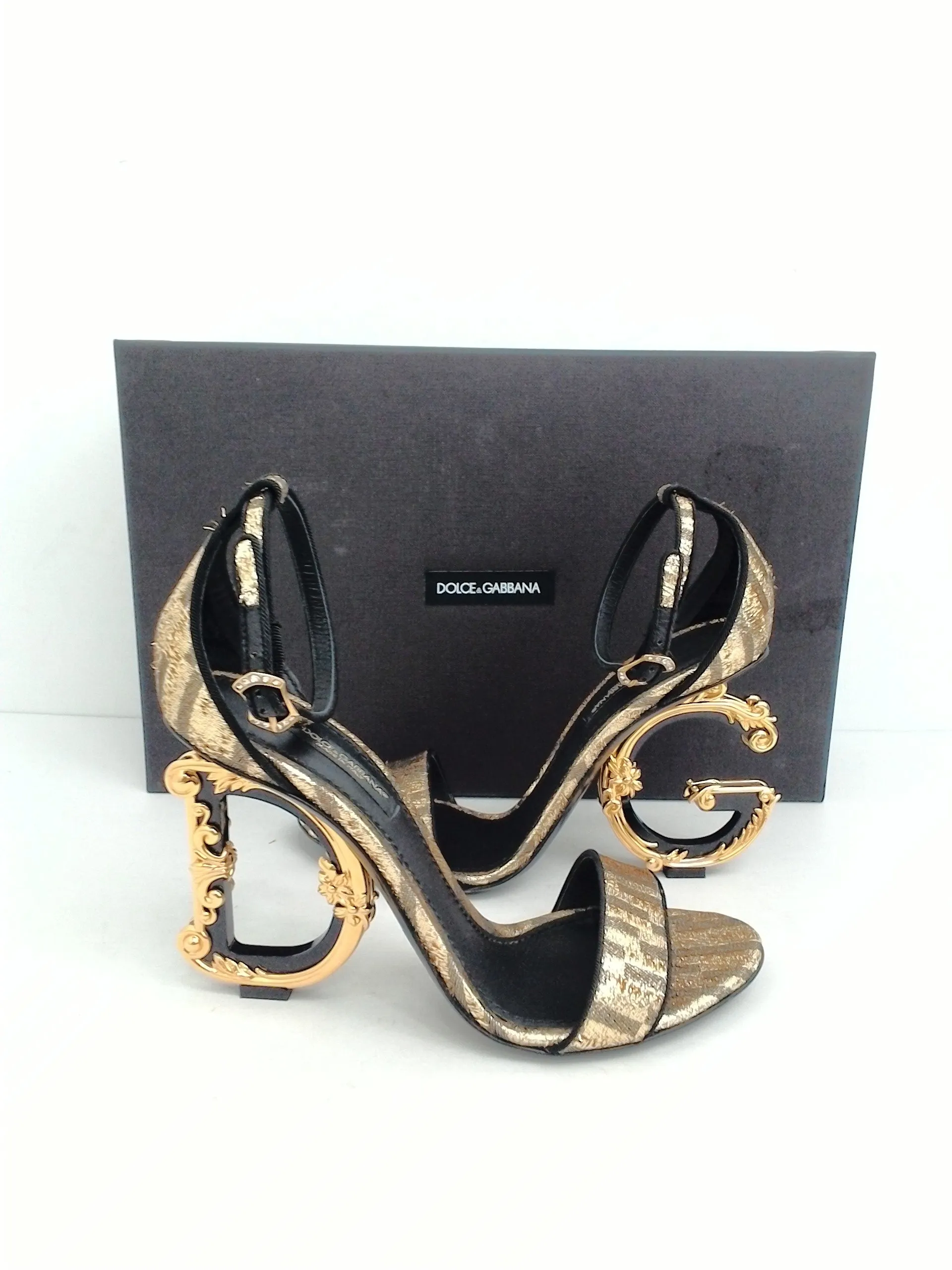 Dolce & Gabbana Women's Keira Gold/ Black Heeled Sandal Size 36
