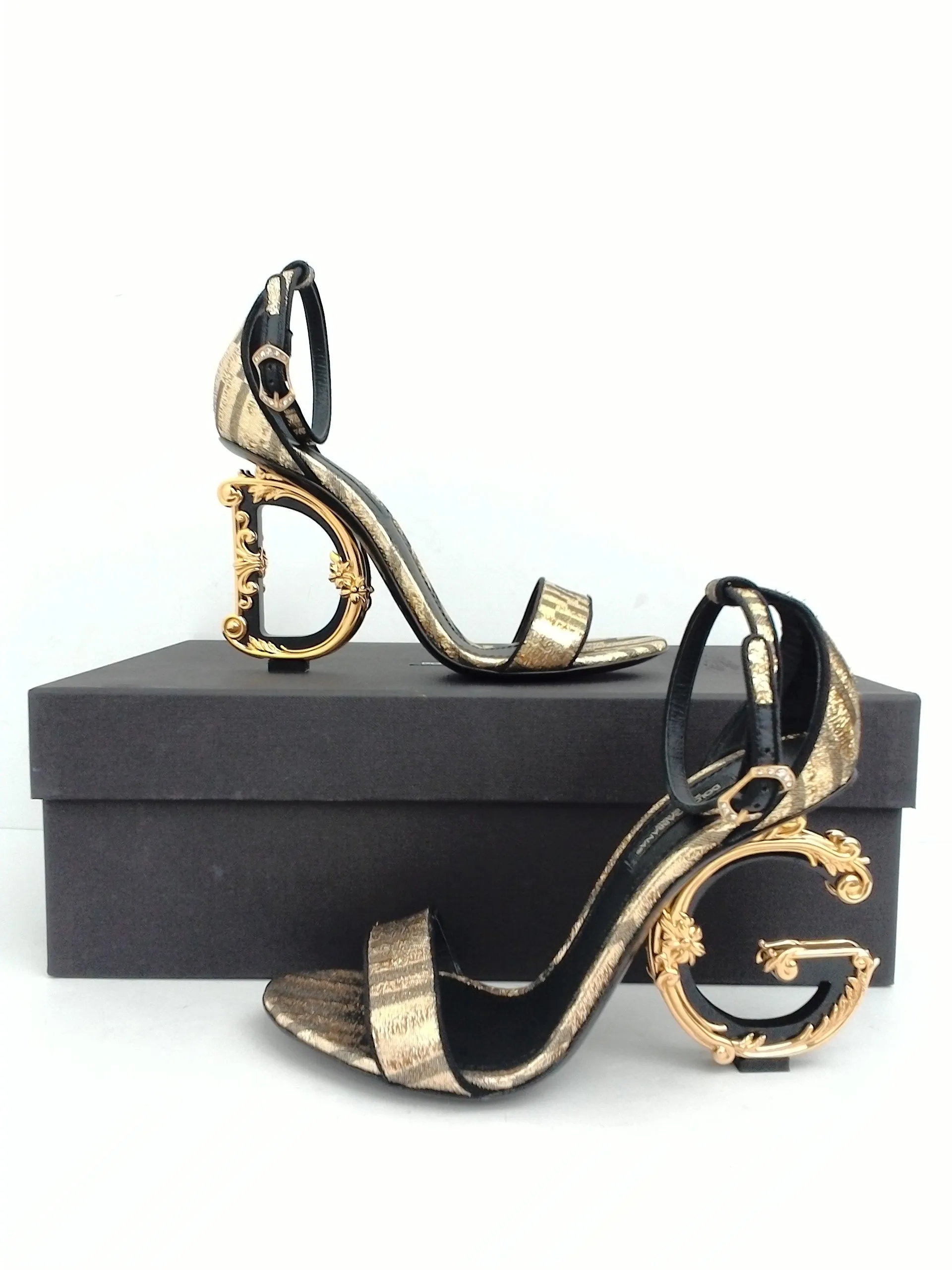 Dolce & Gabbana Women's Keira Gold/ Black Heeled Sandal Size 36