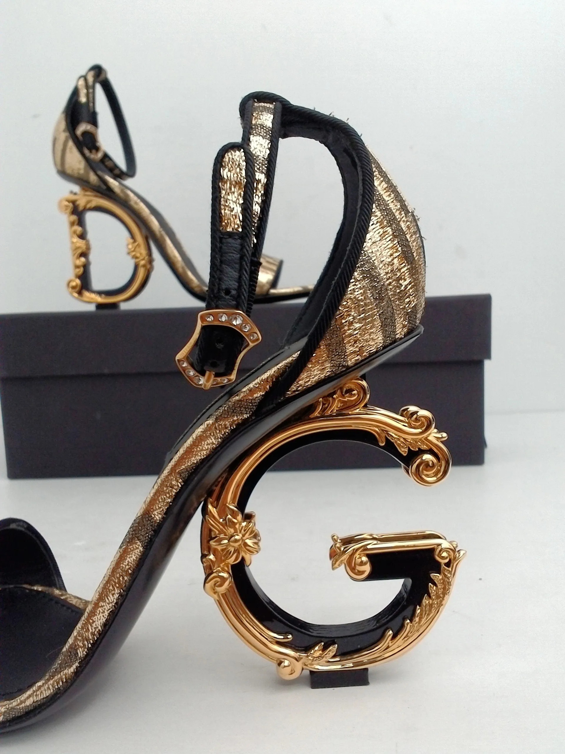 Dolce & Gabbana Women's Keira Gold/ Black Heeled Sandal Size 36