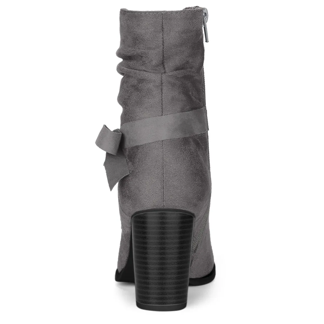 Faux Suede Round Toe Slouchy Chunky Heel Ankle Boots