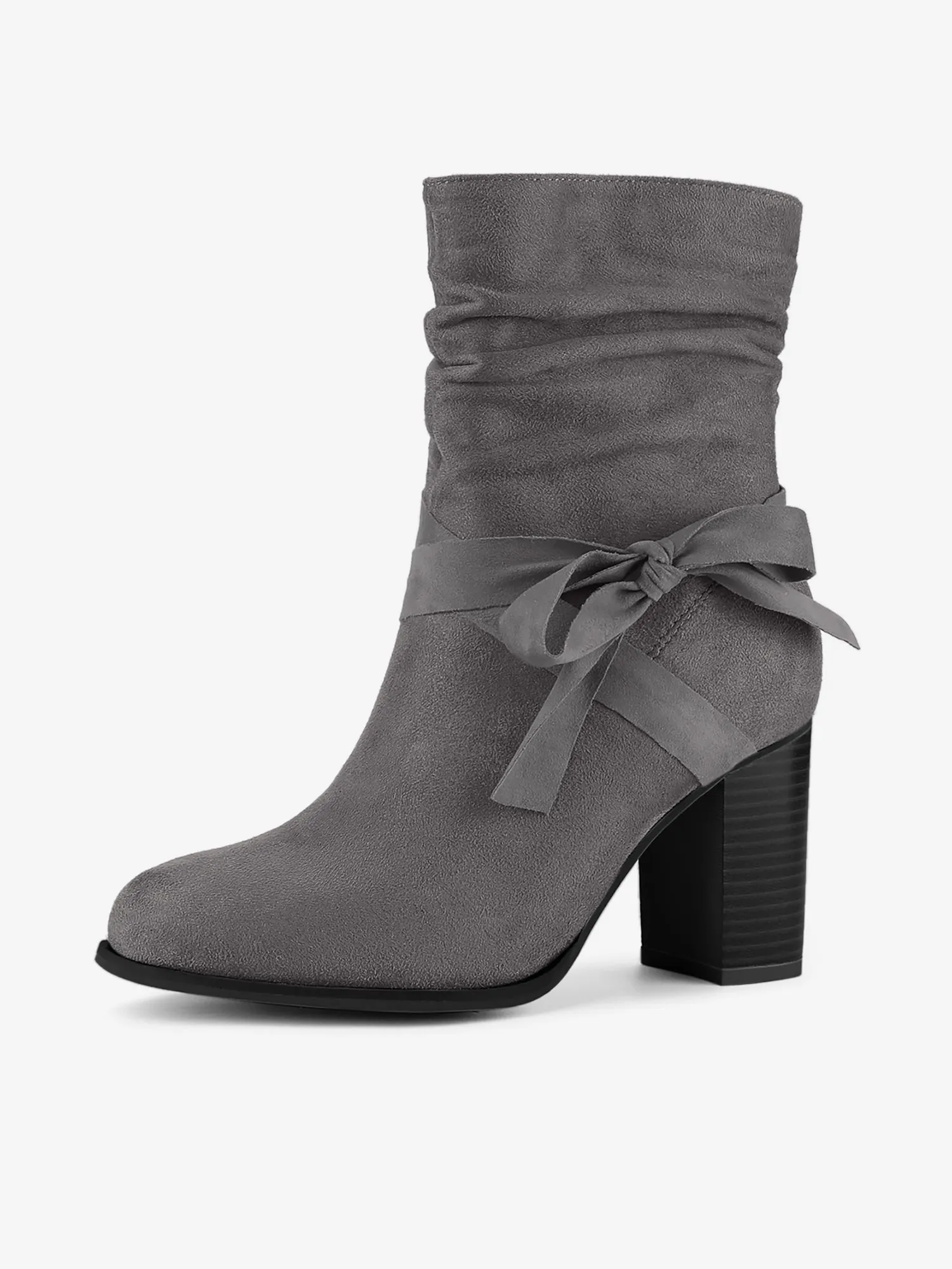 Faux Suede Round Toe Slouchy Chunky Heel Ankle Boots
