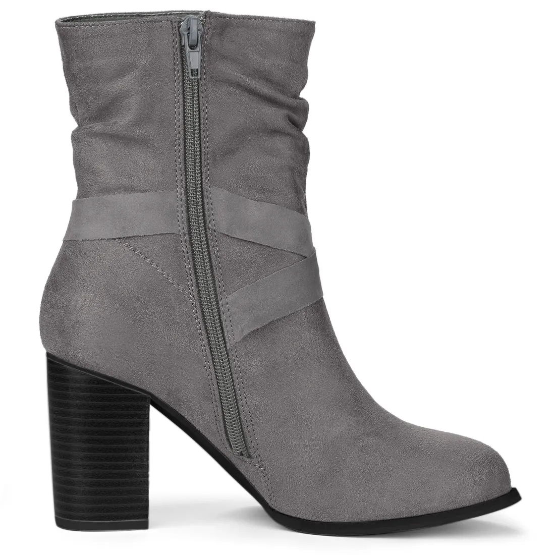 Faux Suede Round Toe Slouchy Chunky Heel Ankle Boots