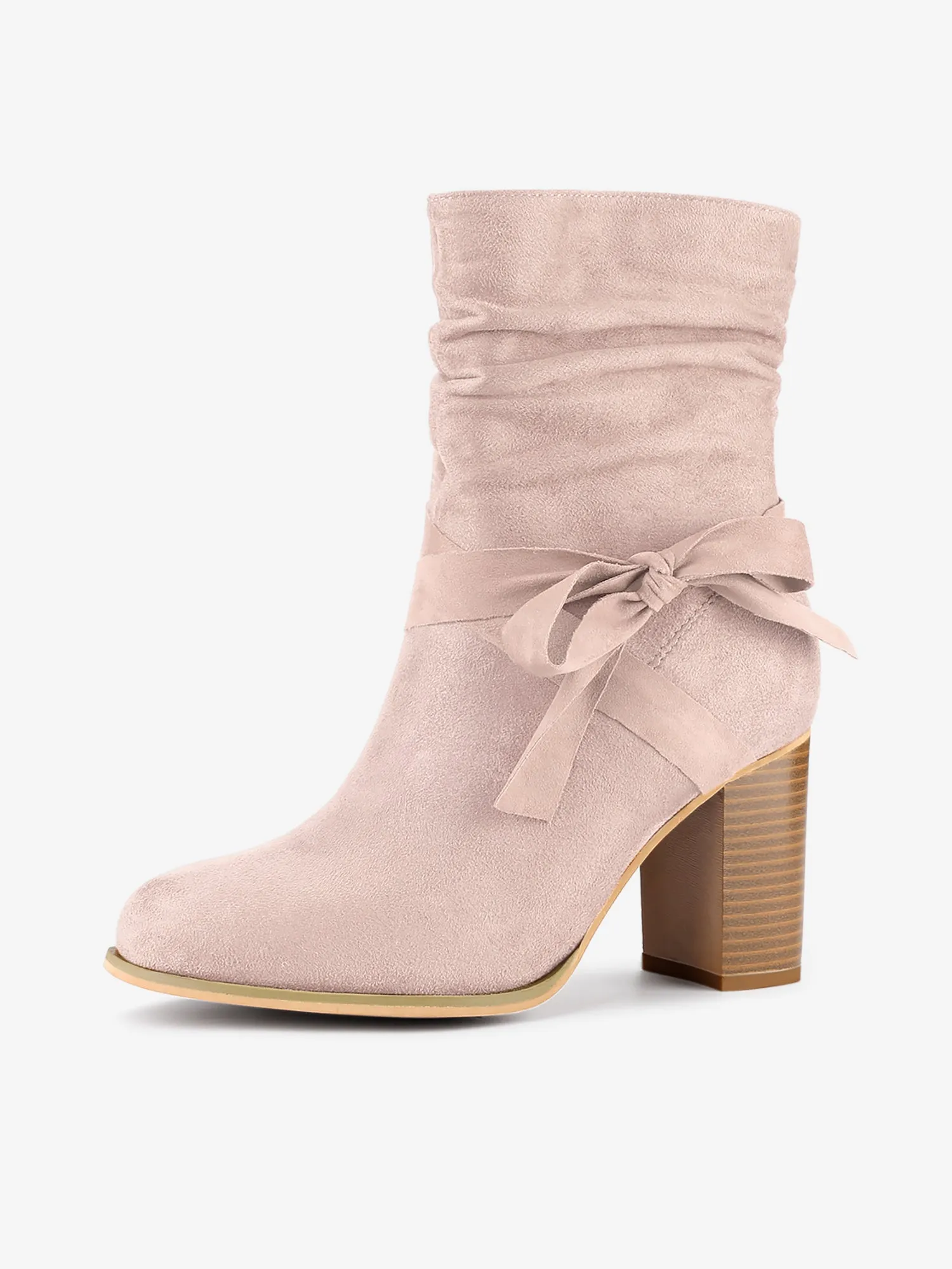 Faux Suede Round Toe Slouchy Chunky Heel Ankle Boots