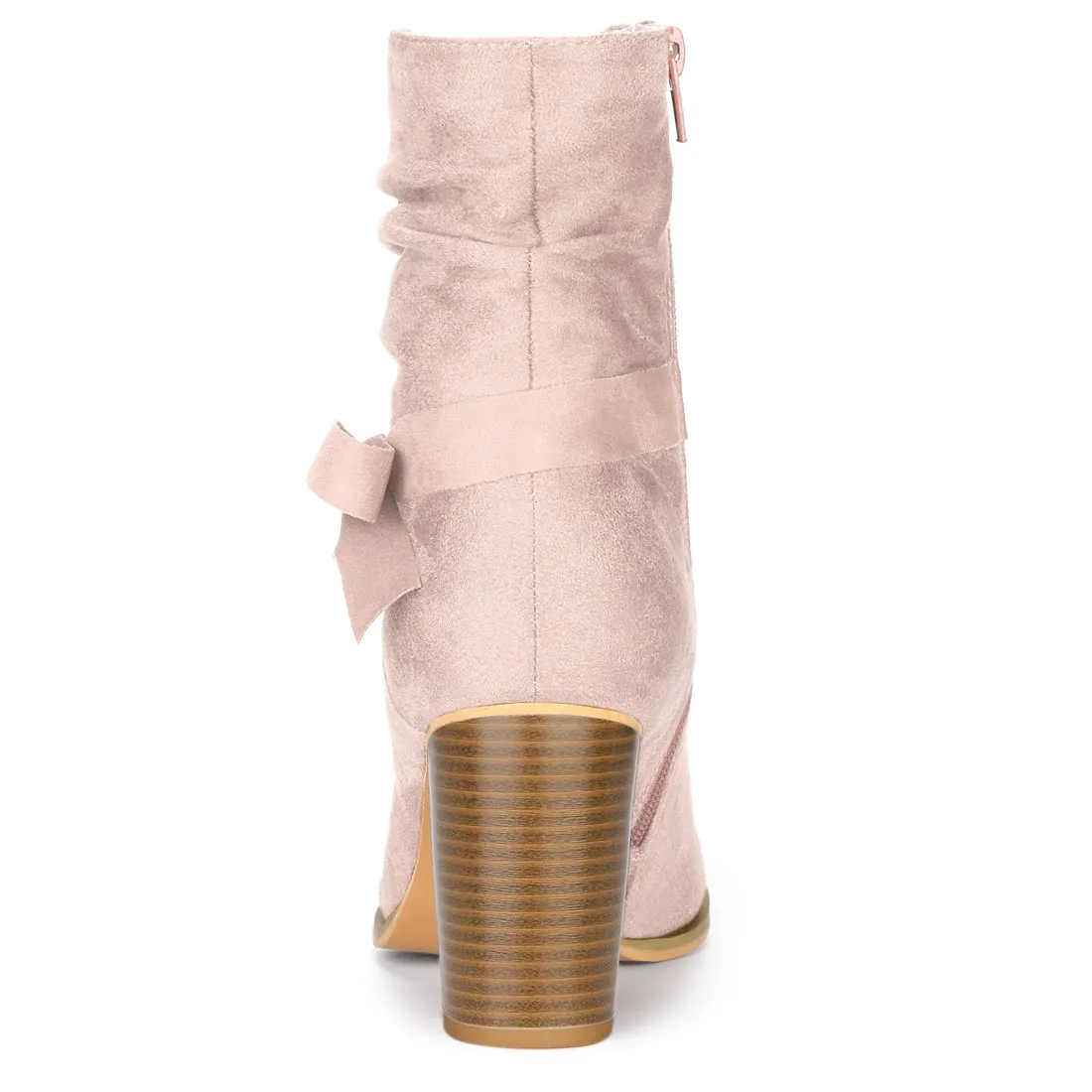 Faux Suede Round Toe Slouchy Chunky Heel Ankle Boots