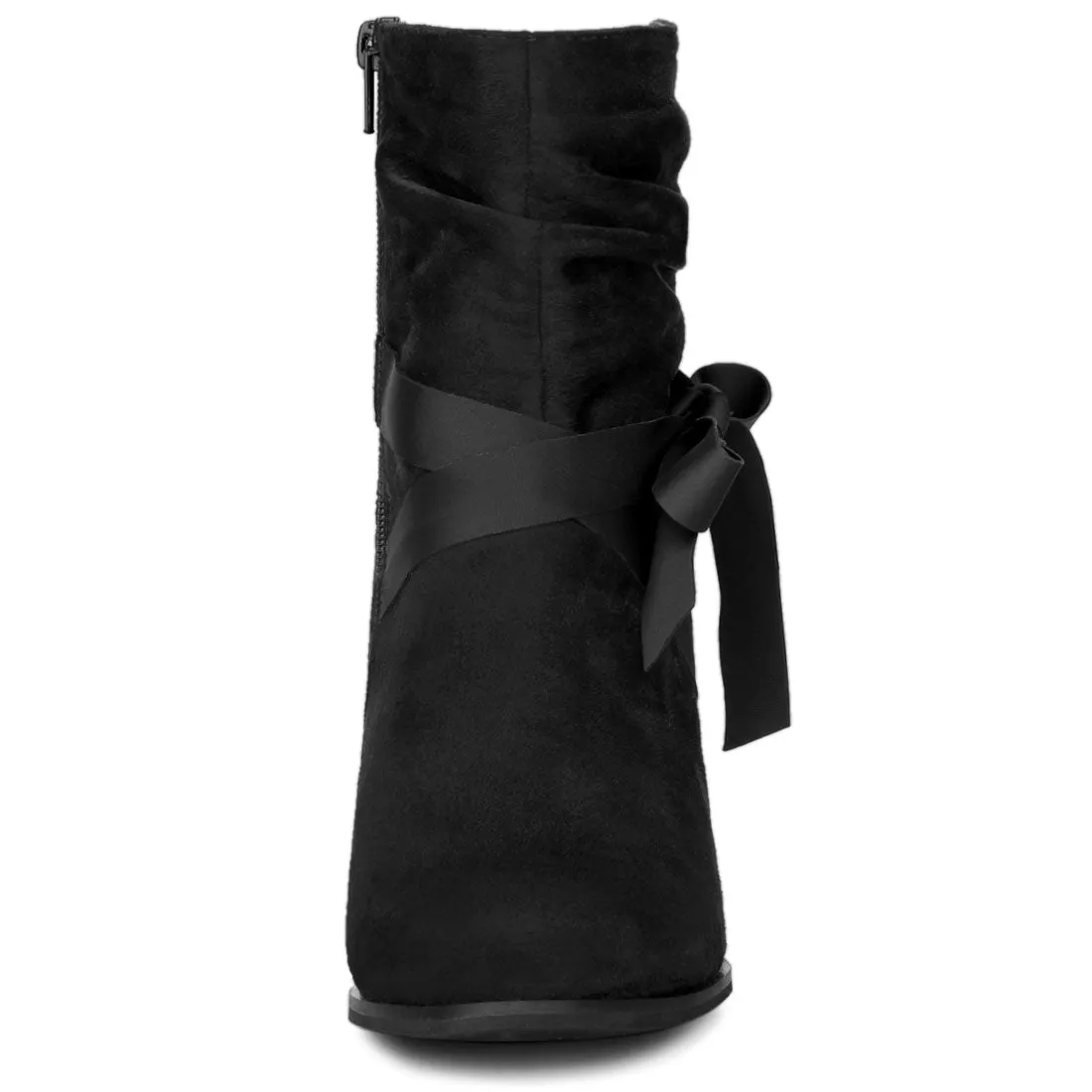 Faux Suede Round Toe Slouchy Chunky Heel Ankle Boots