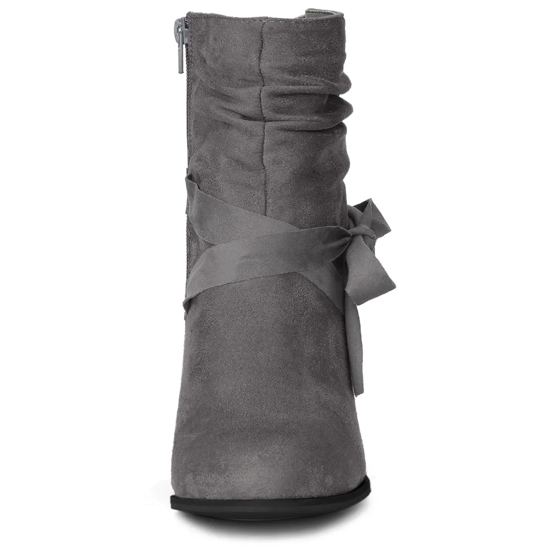 Faux Suede Round Toe Slouchy Chunky Heel Ankle Boots
