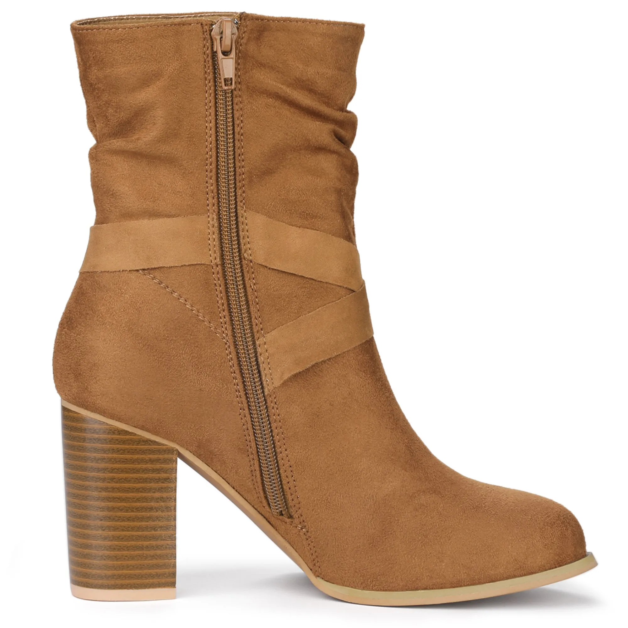 Faux Suede Round Toe Slouchy Chunky Heel Ankle Boots