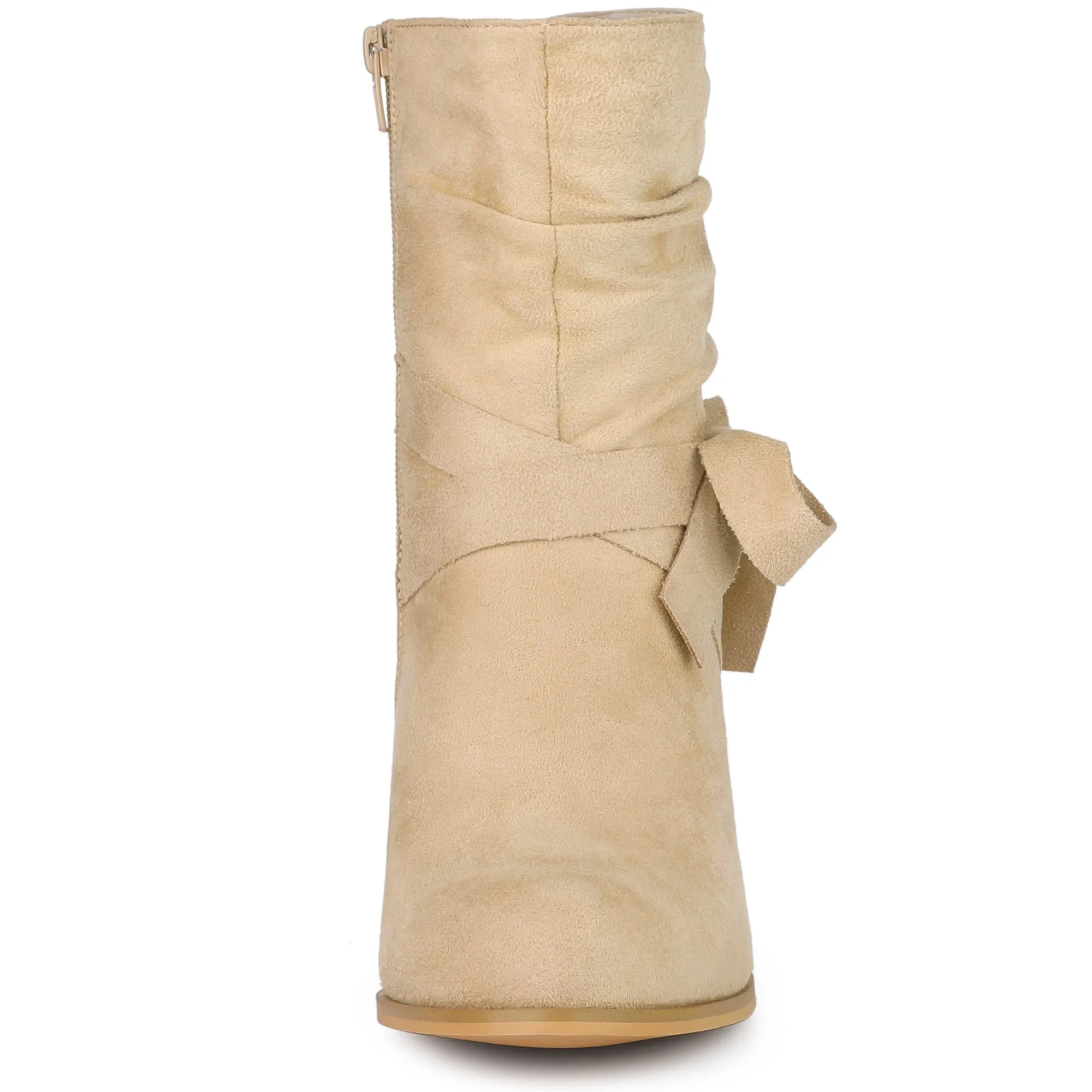 Faux Suede Round Toe Slouchy Chunky Heel Ankle Boots