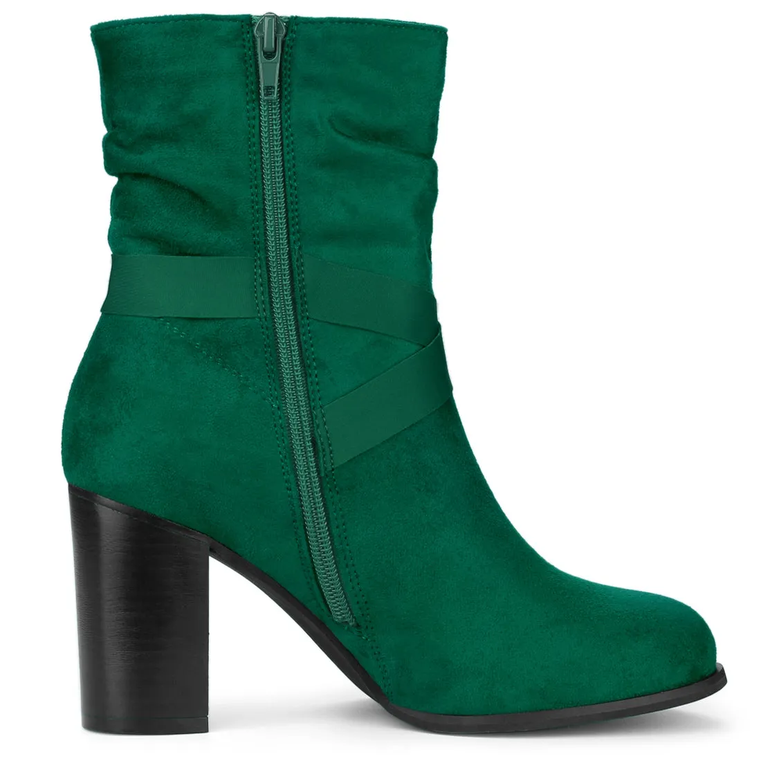 Faux Suede Round Toe Slouchy Chunky Heel Ankle Boots