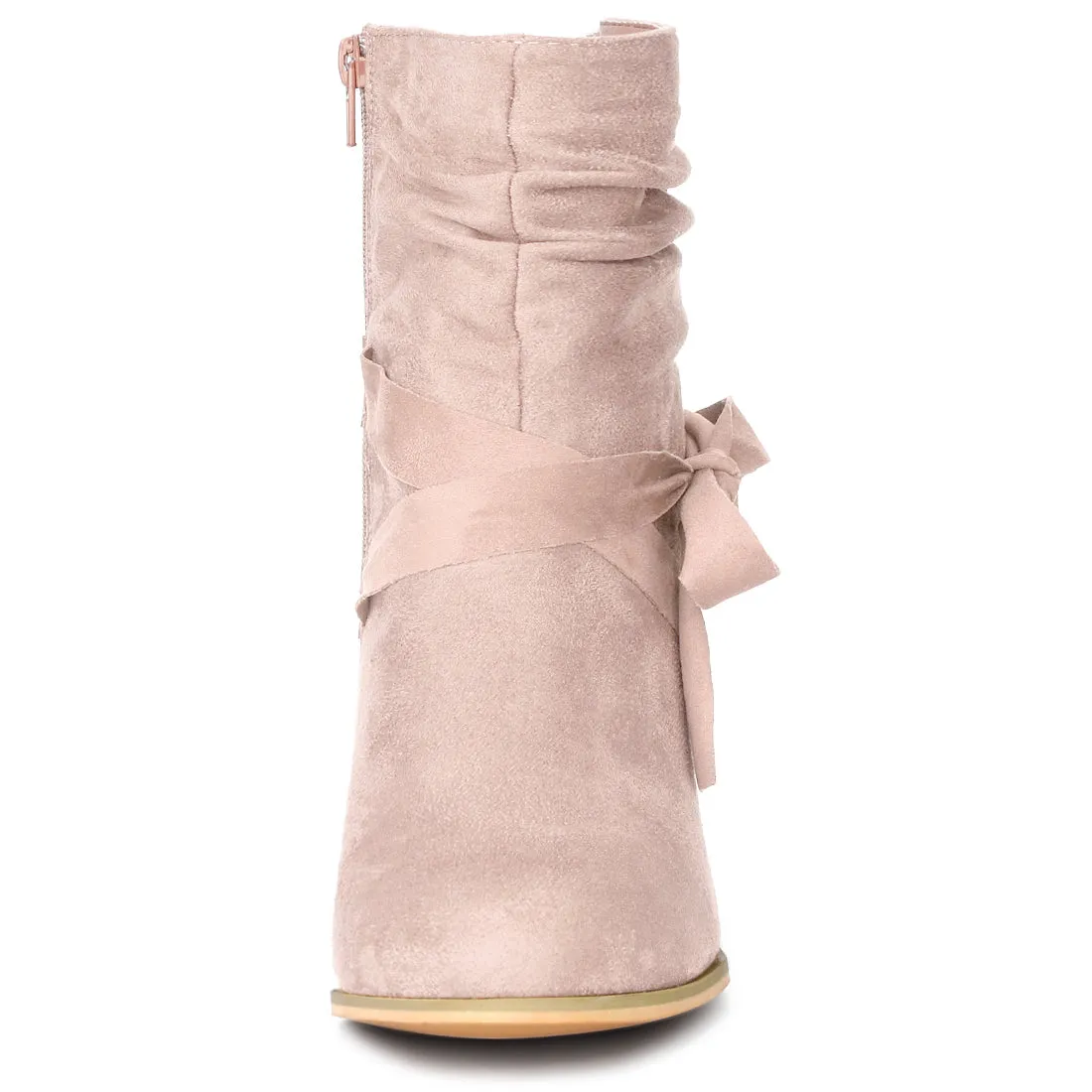 Faux Suede Round Toe Slouchy Chunky Heel Ankle Boots