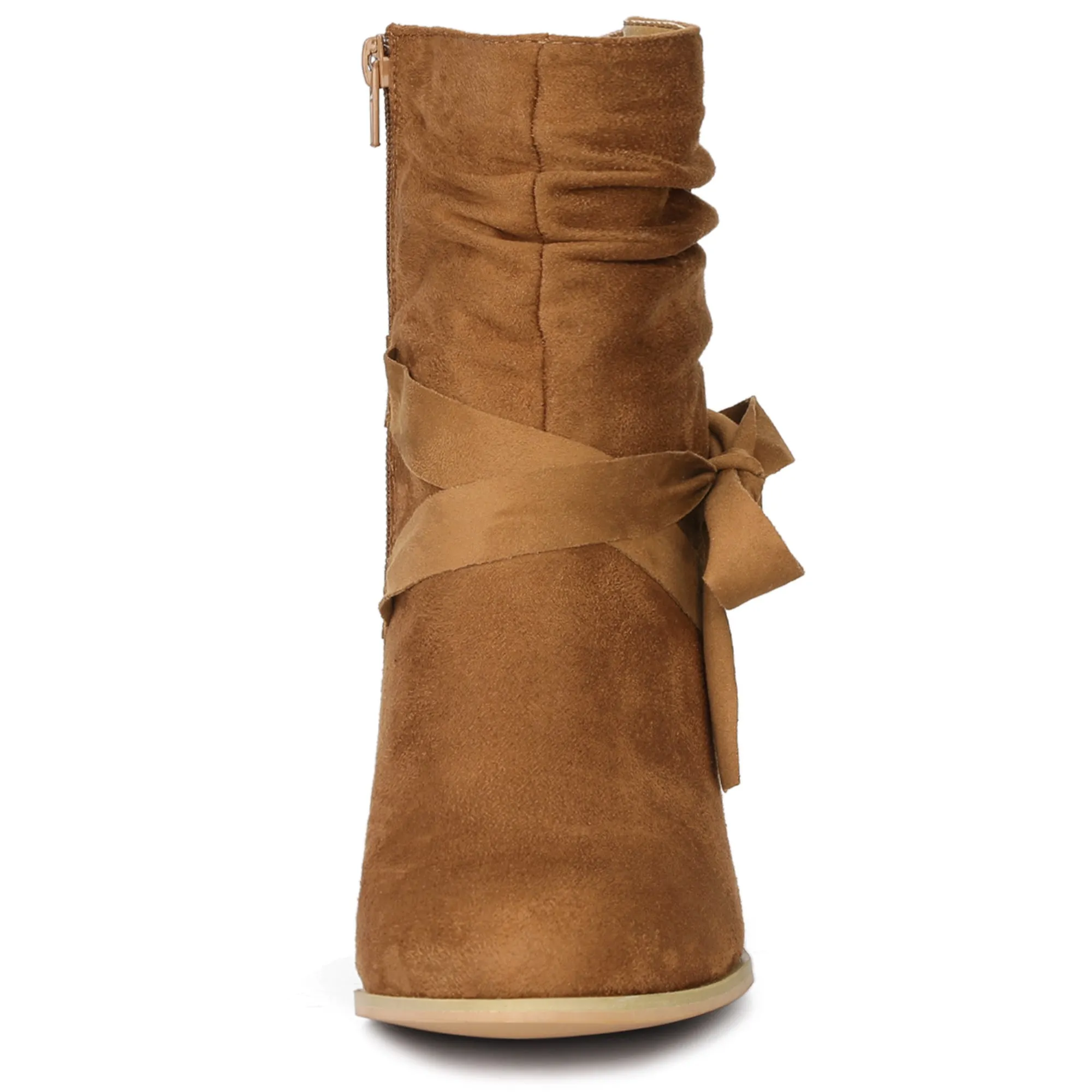 Faux Suede Round Toe Slouchy Chunky Heel Ankle Boots