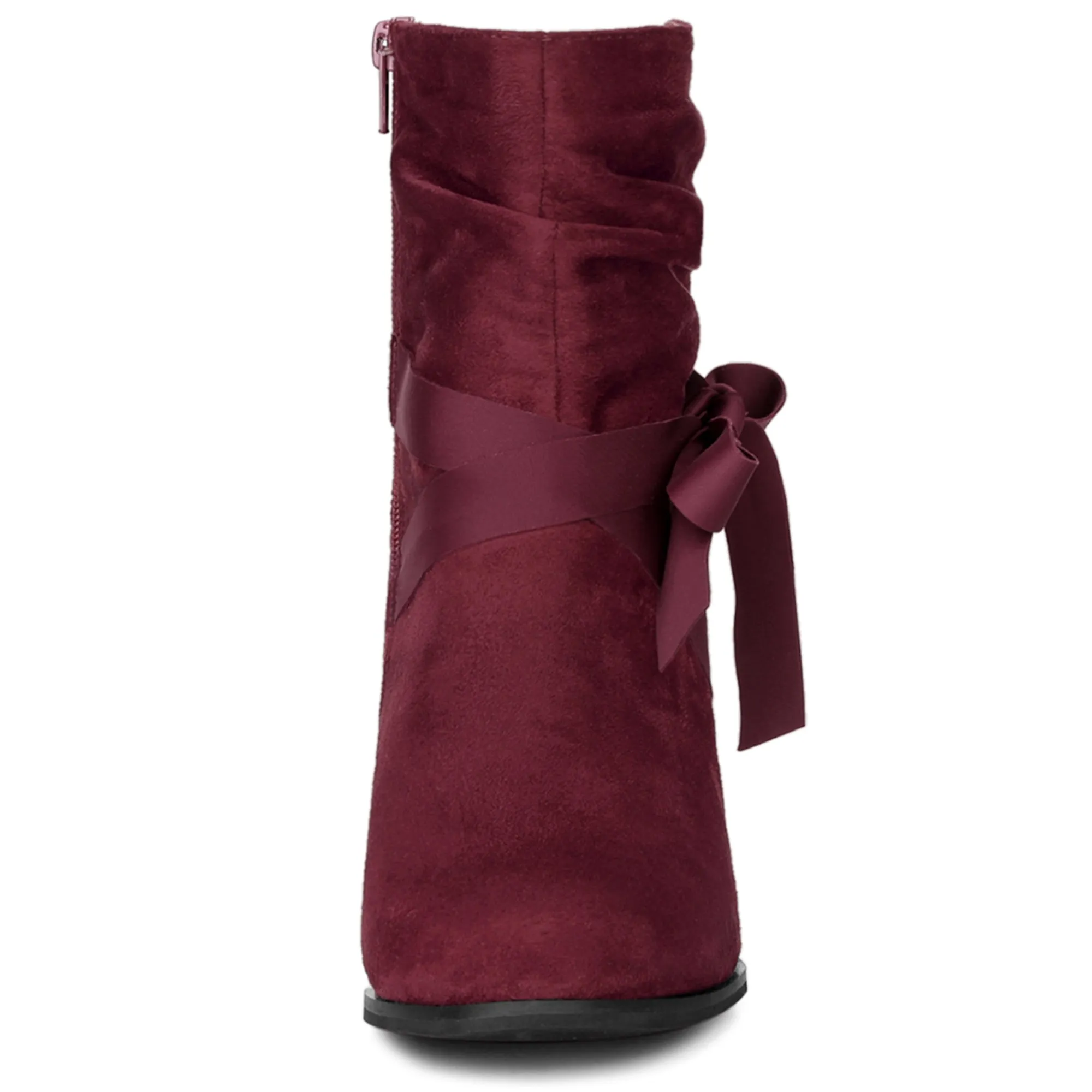 Faux Suede Round Toe Slouchy Chunky Heel Ankle Boots