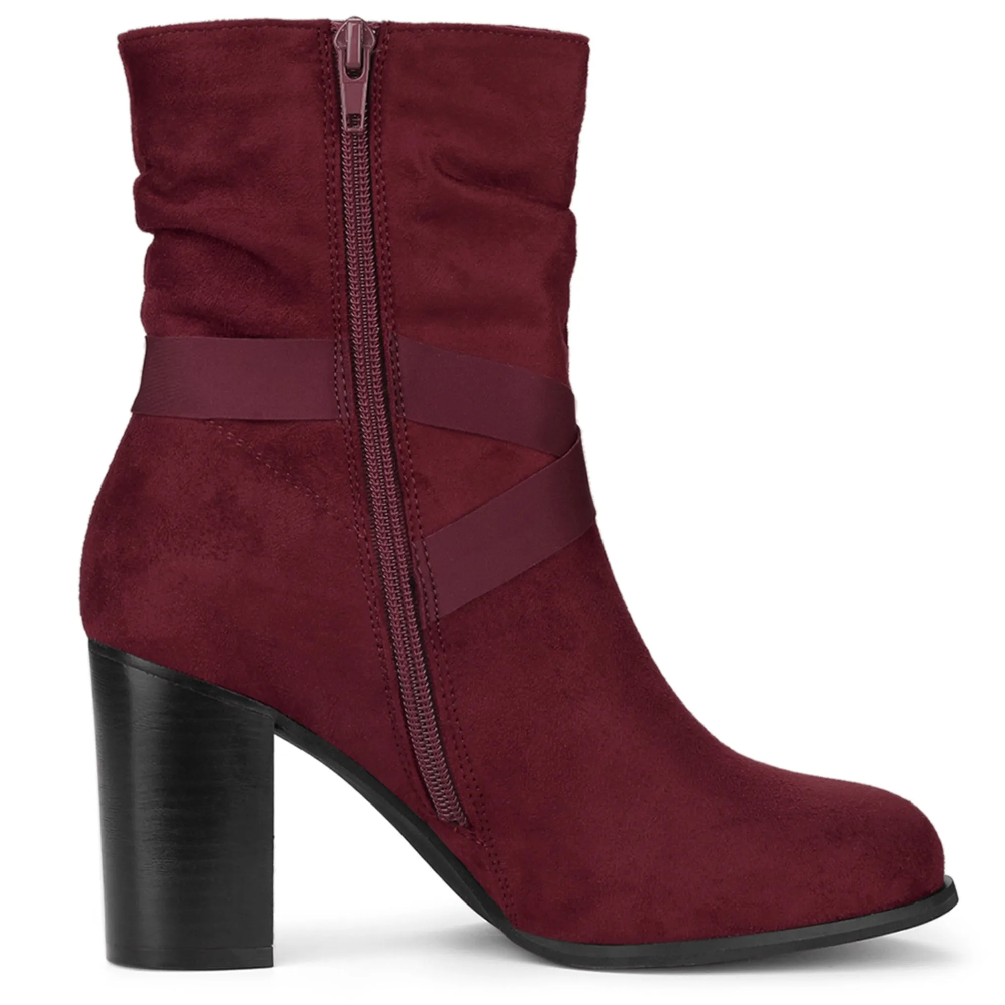 Faux Suede Round Toe Slouchy Chunky Heel Ankle Boots