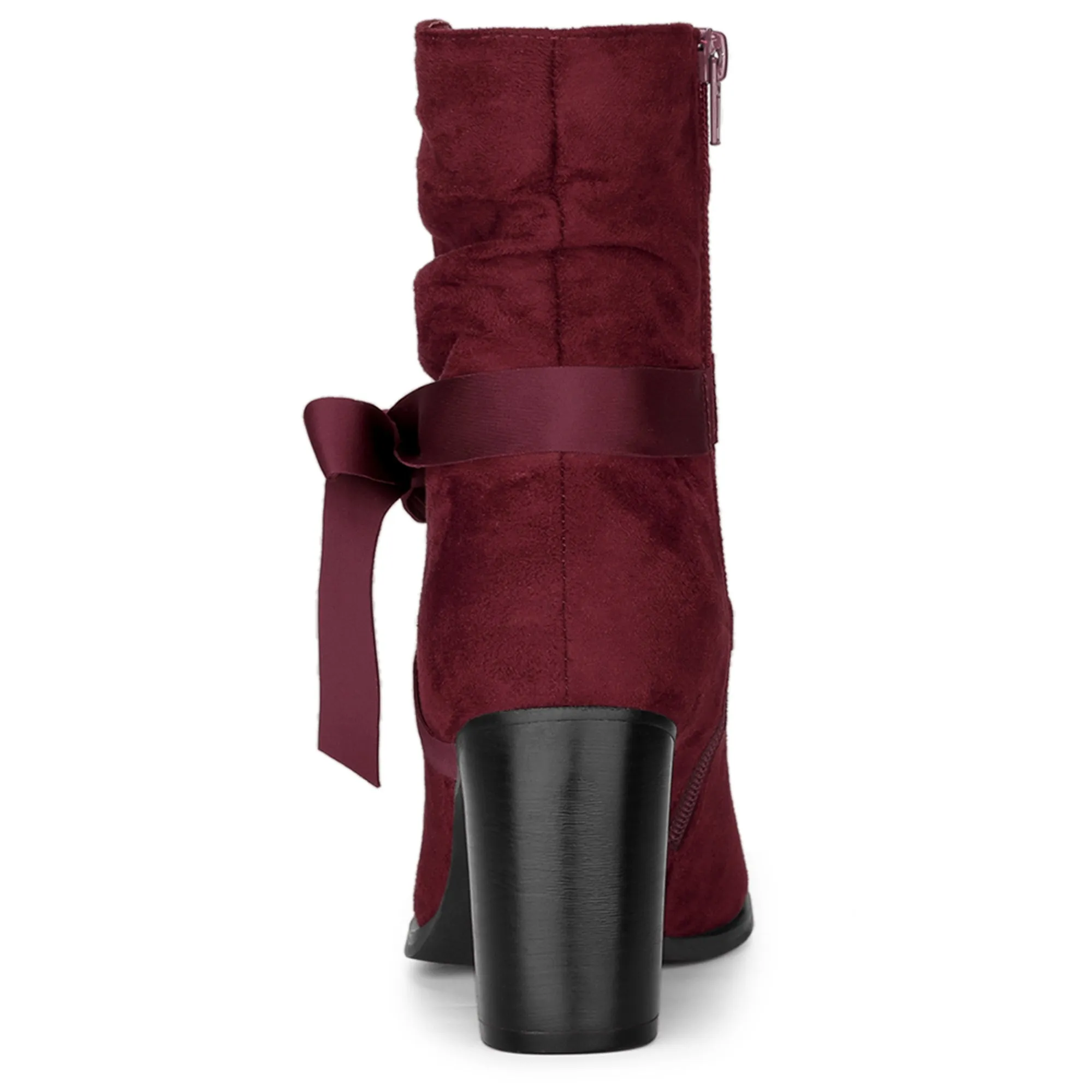 Faux Suede Round Toe Slouchy Chunky Heel Ankle Boots