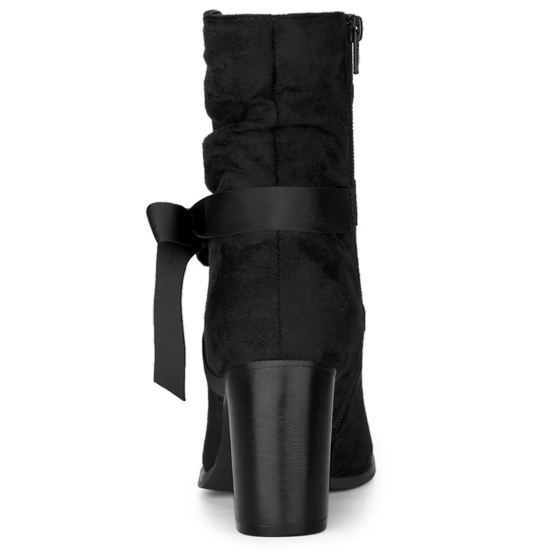 Faux Suede Round Toe Slouchy Chunky Heel Ankle Boots