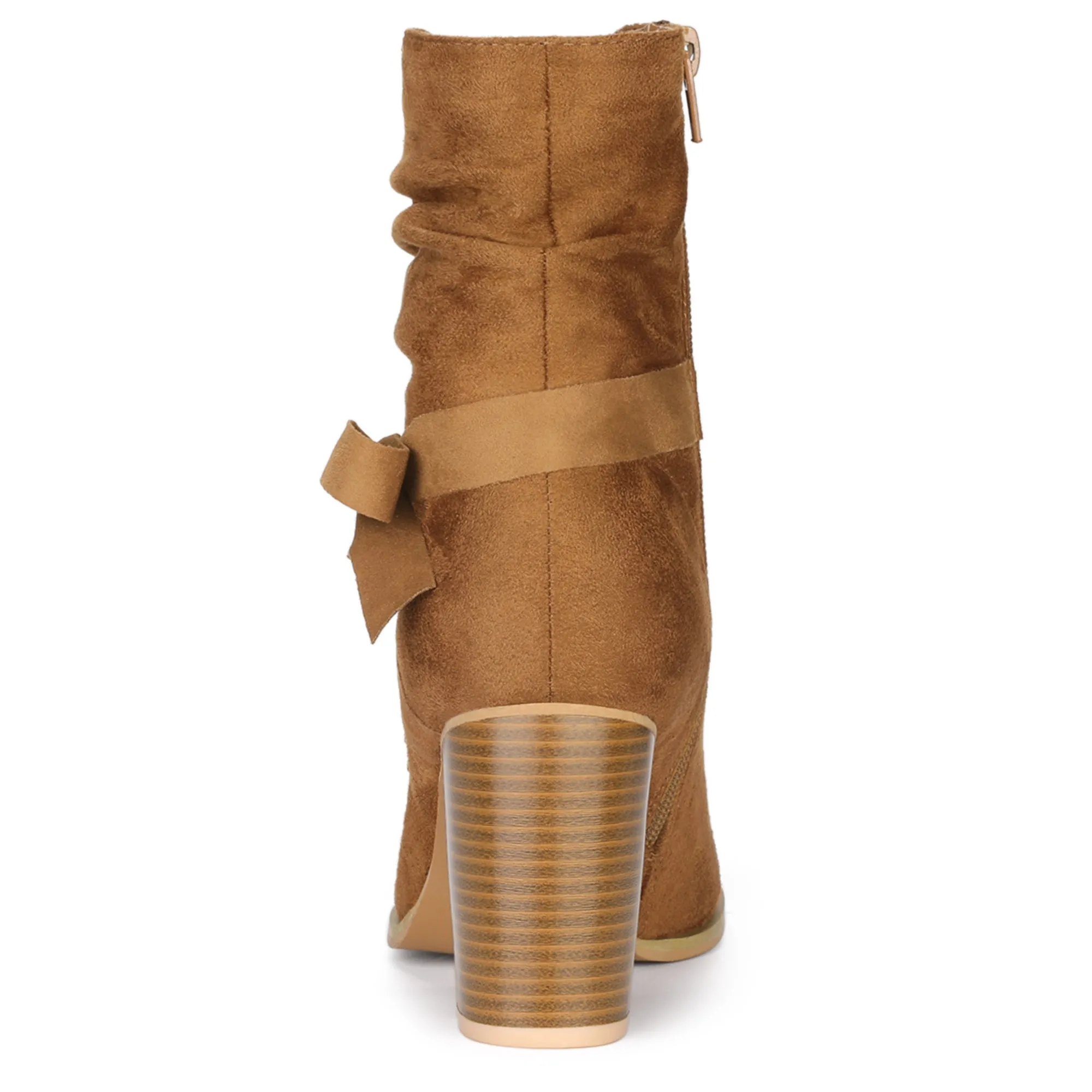 Faux Suede Round Toe Slouchy Chunky Heel Ankle Boots