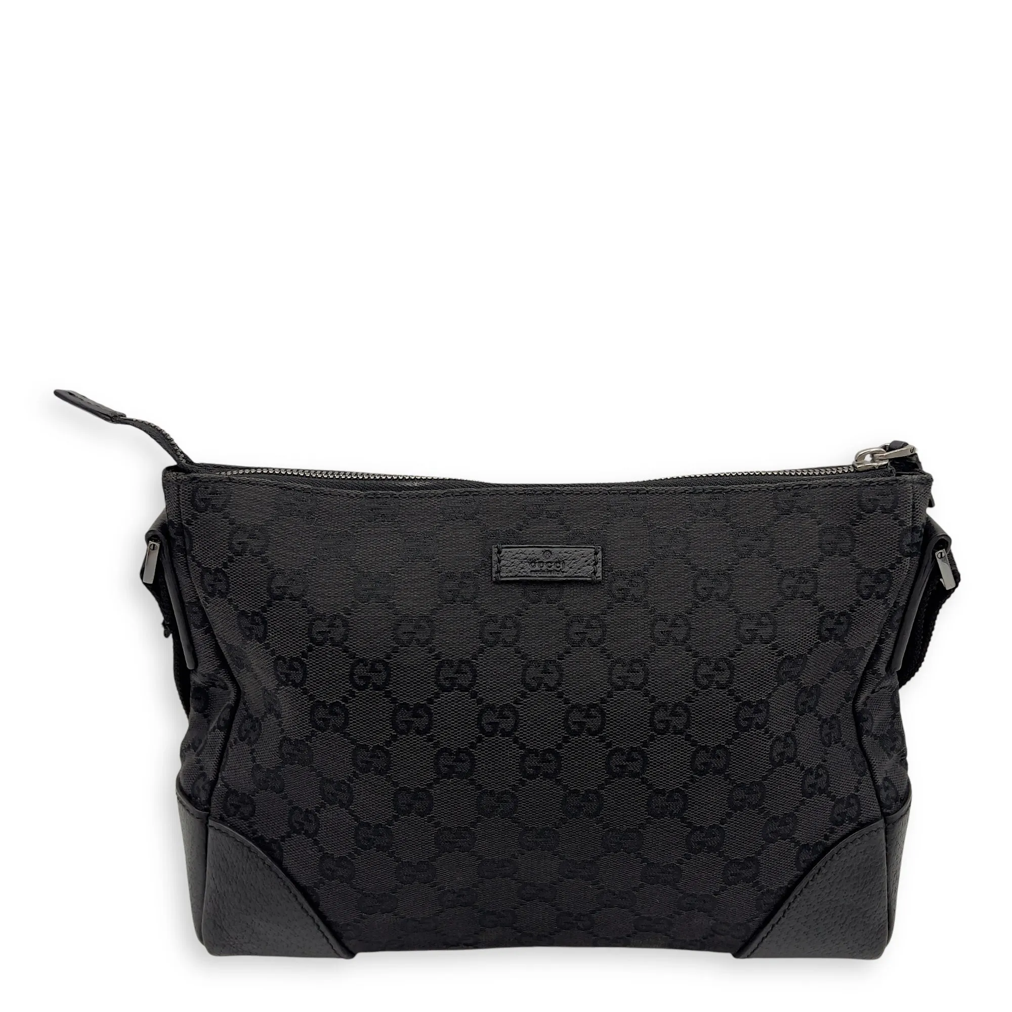 GG Crossbody Bag Black in Canvas, Silver hardware