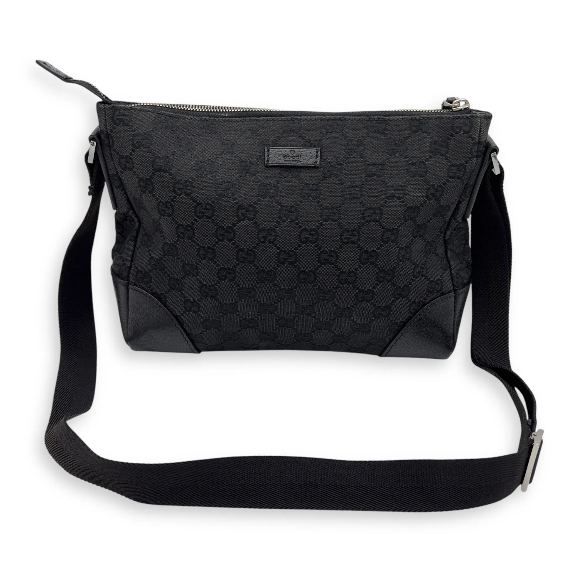 GG Crossbody Bag Black in Canvas, Silver hardware