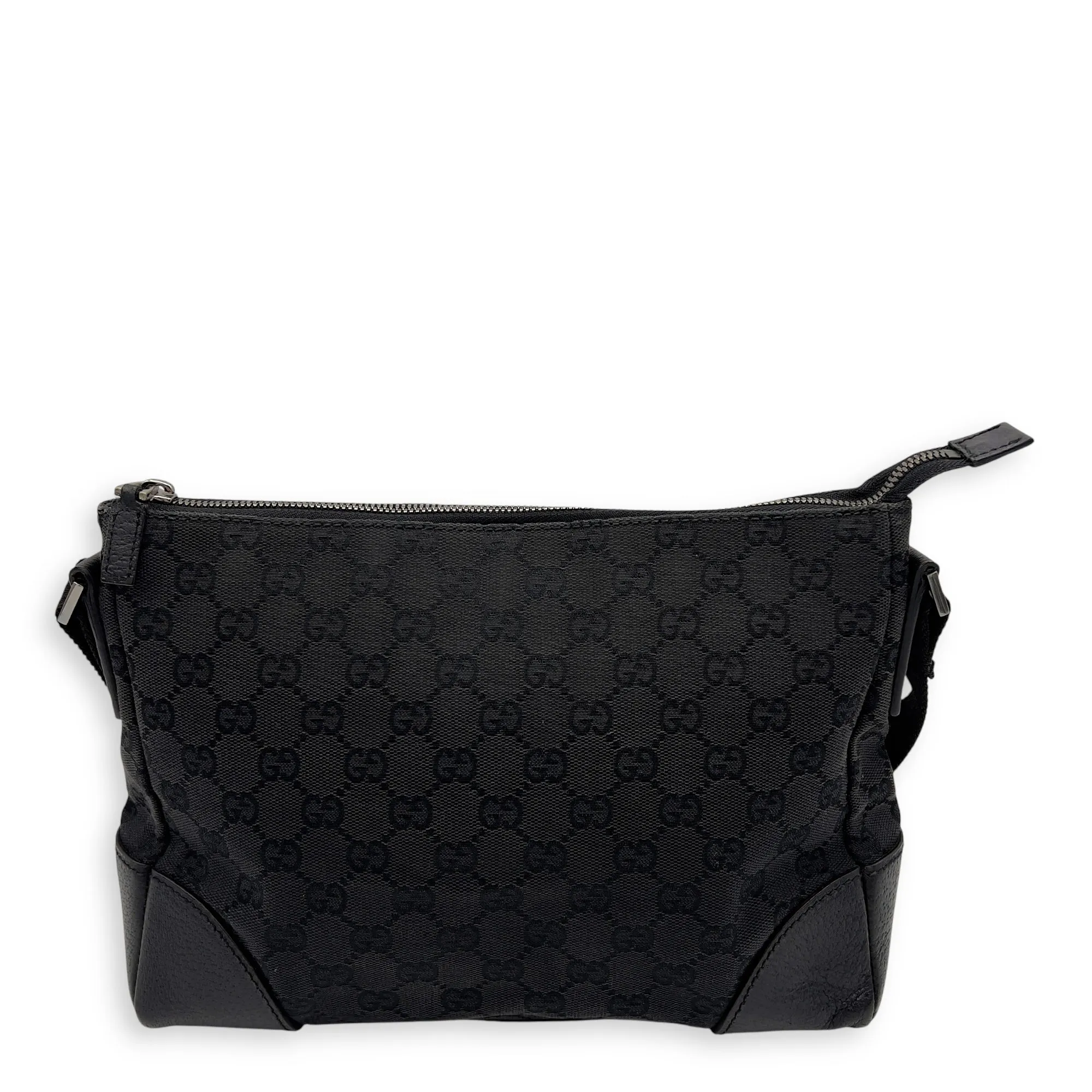 GG Crossbody Bag Black in Canvas, Silver hardware