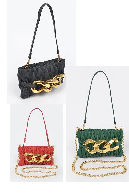 Green Quilted Big Chain Crossbody Bag