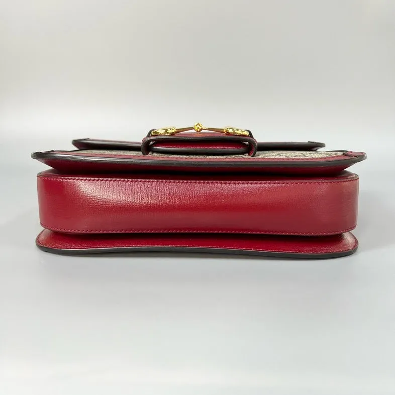 Gucci 1955 Beige Red Canvas Leather Crossbody Bag Medium
