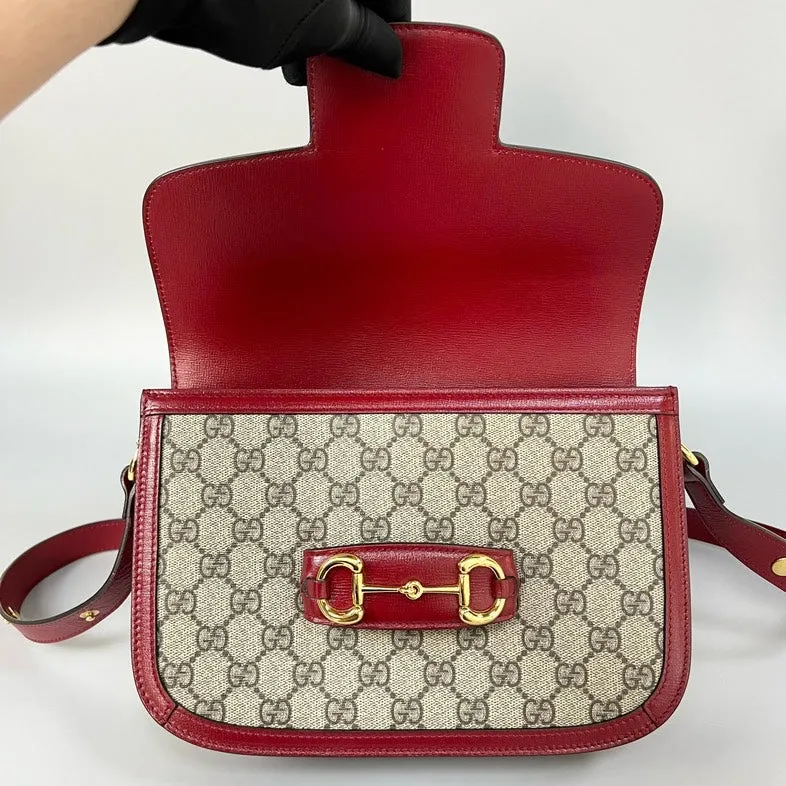 Gucci 1955 Beige Red Canvas Leather Crossbody Bag Medium