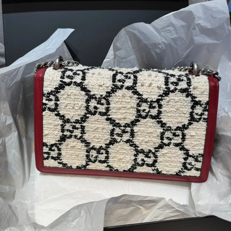 Gucci Dionysus Red Beige Patterned Leather Crossbody Bag Medium