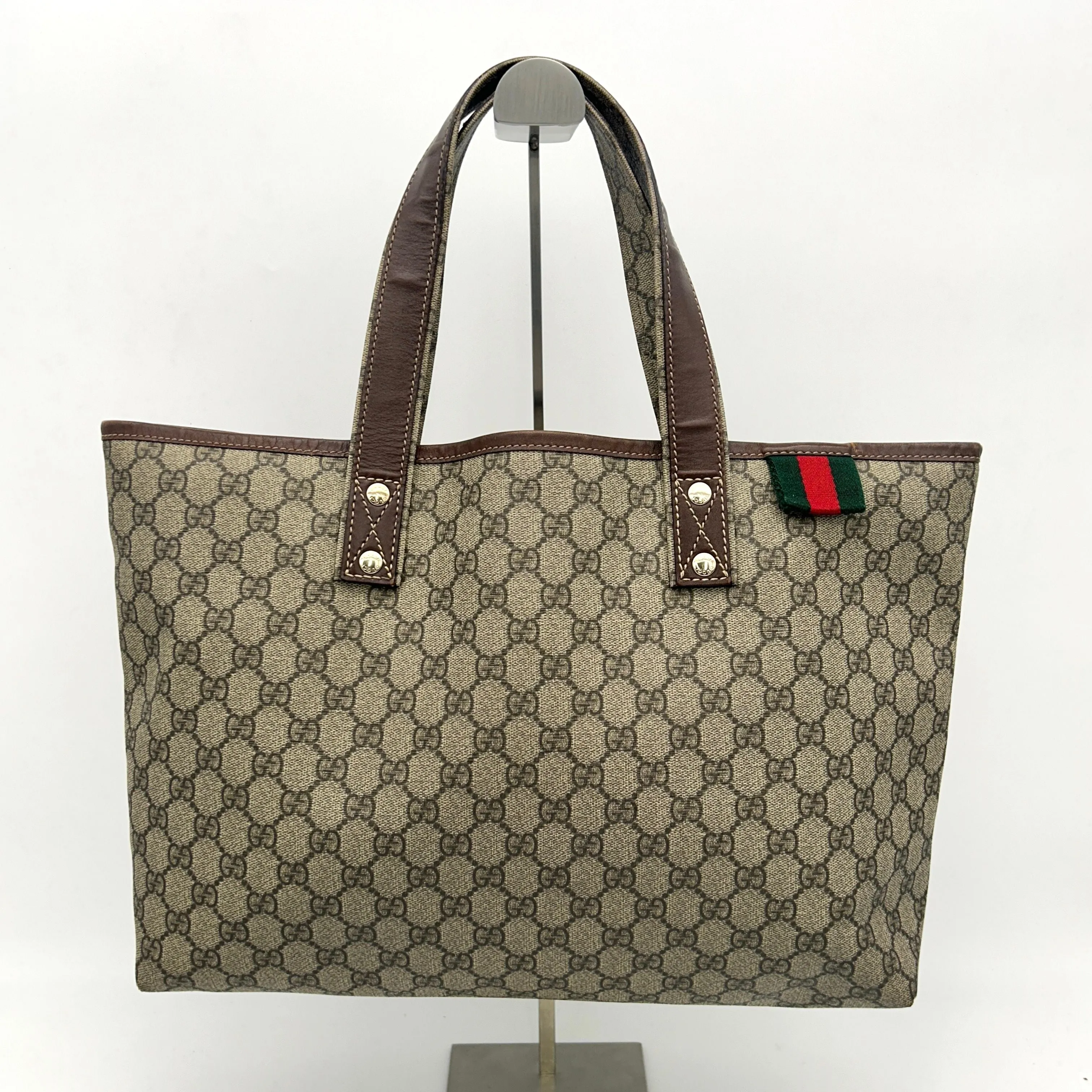 GUCCI GG Plus Monogram Medium Signature Web Loop Tote Brown LA16560