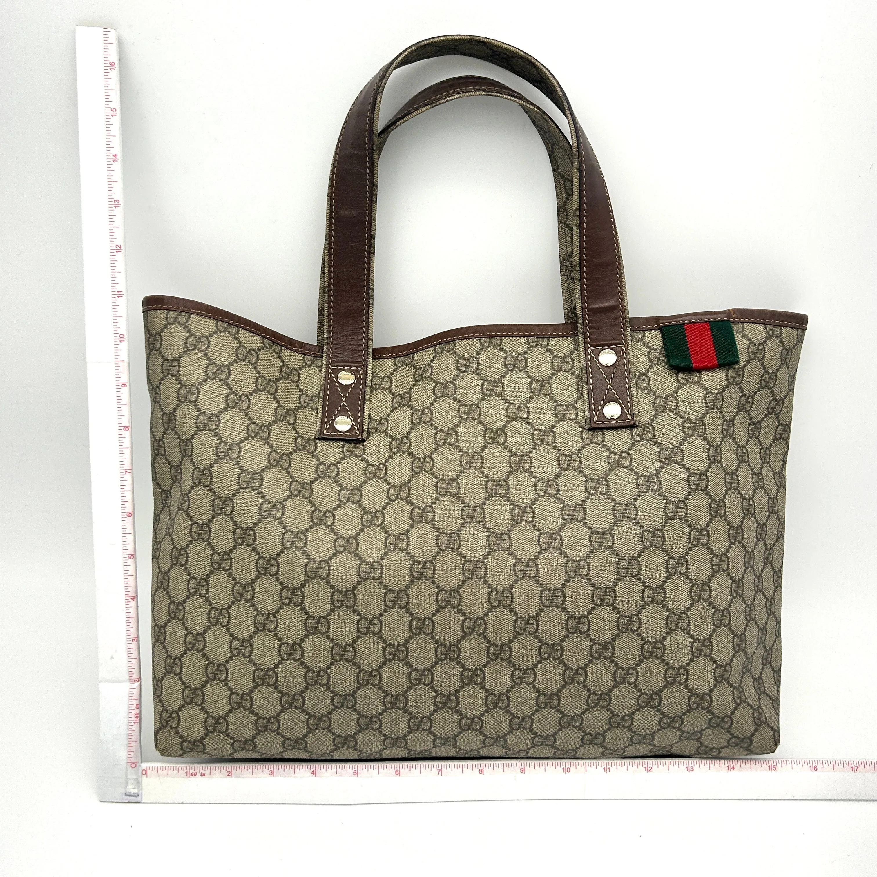 GUCCI GG Plus Monogram Medium Signature Web Loop Tote Brown LA16560