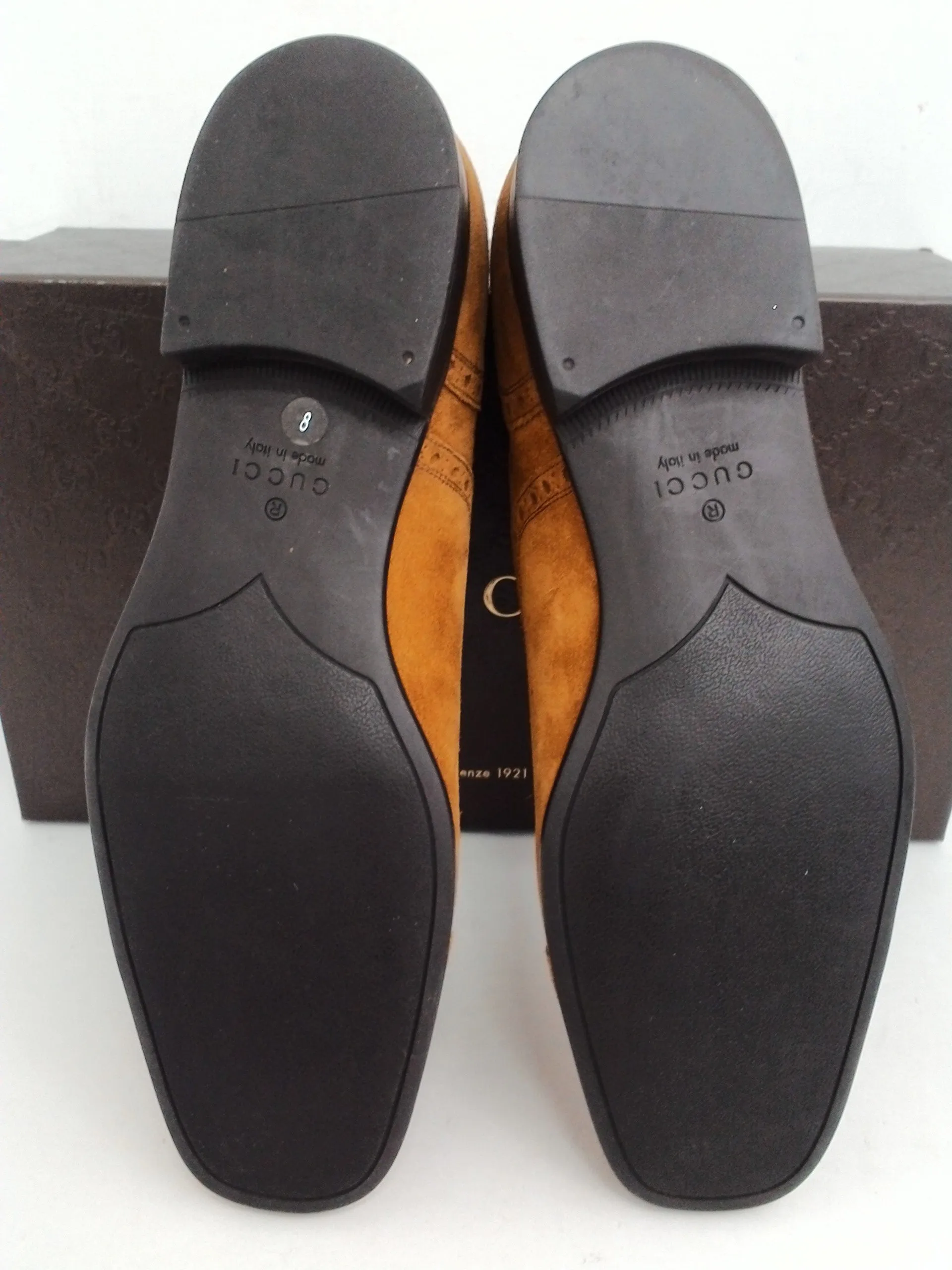 GUCCI Men's  Cuir/Queen Cambridge Tan Suede Oxfords Size 8